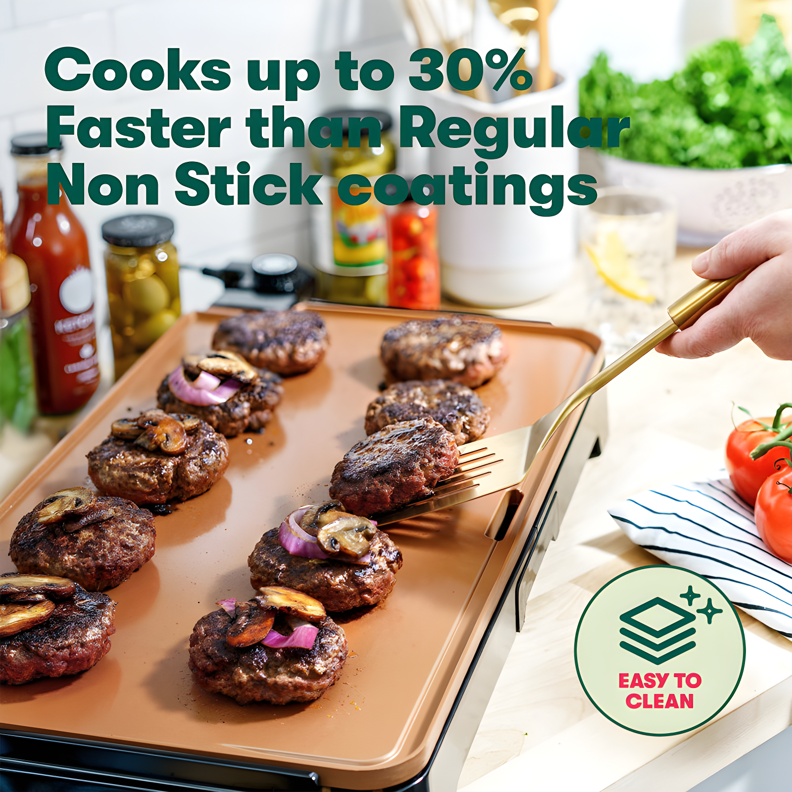 Electric Ceramic Titanium Griddle, Make 15 Eggs At Once, Healthy-Eco Non-Stick Coating, Hassle-Free Clean Up, Large Submersible Cooking Surface