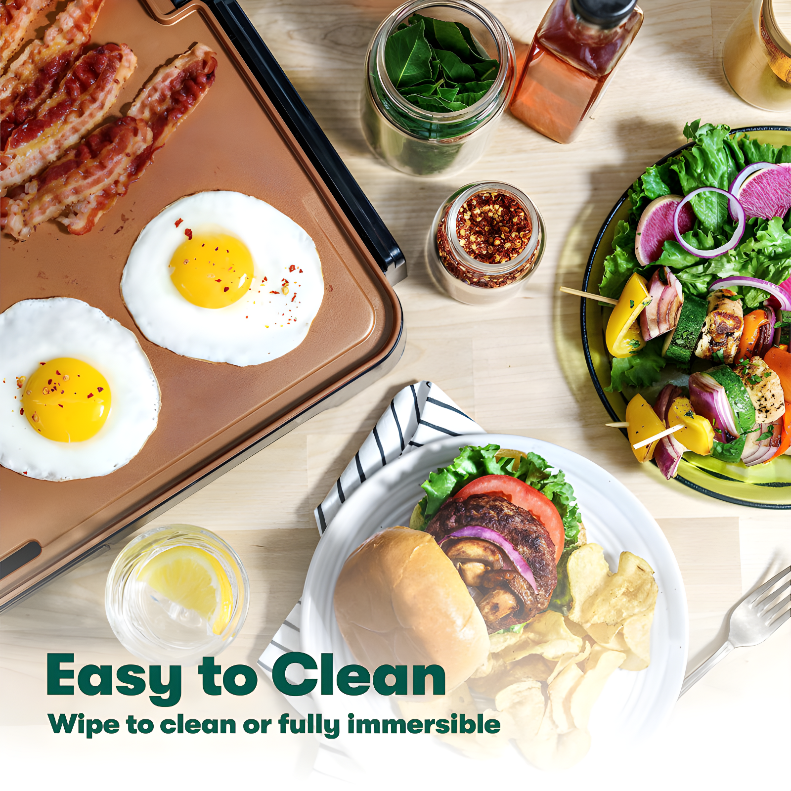 Electric Ceramic Titanium Griddle, Make 15 Eggs At Once, Healthy-Eco Non-Stick Coating, Hassle-Free Clean Up, Large Submersible Cooking Surface