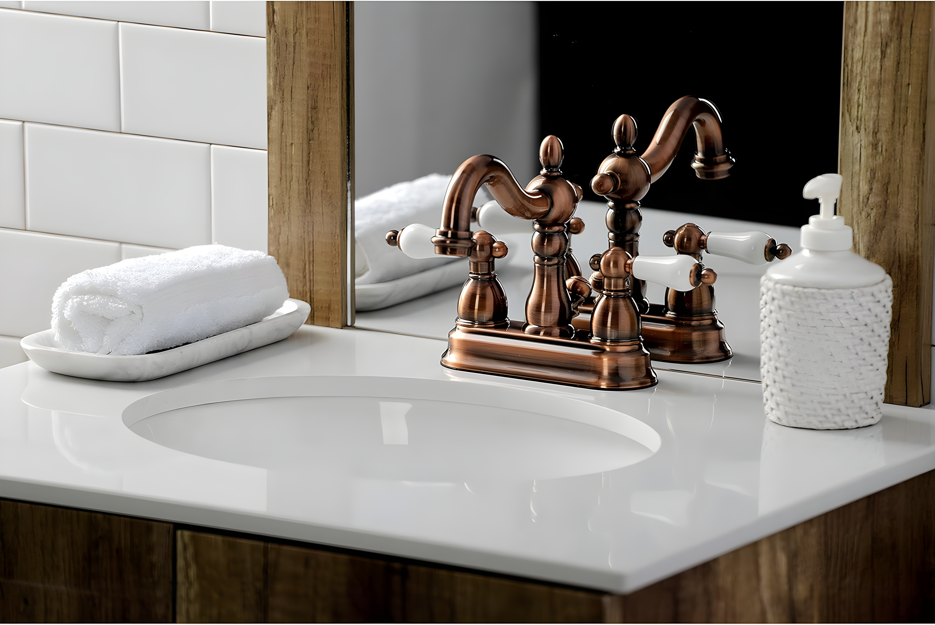 Kingston Brass Heritage Two-Handle 3-Hole Deck Mount 4" Centerset Bathroom Faucet with Plastic Pop-Up