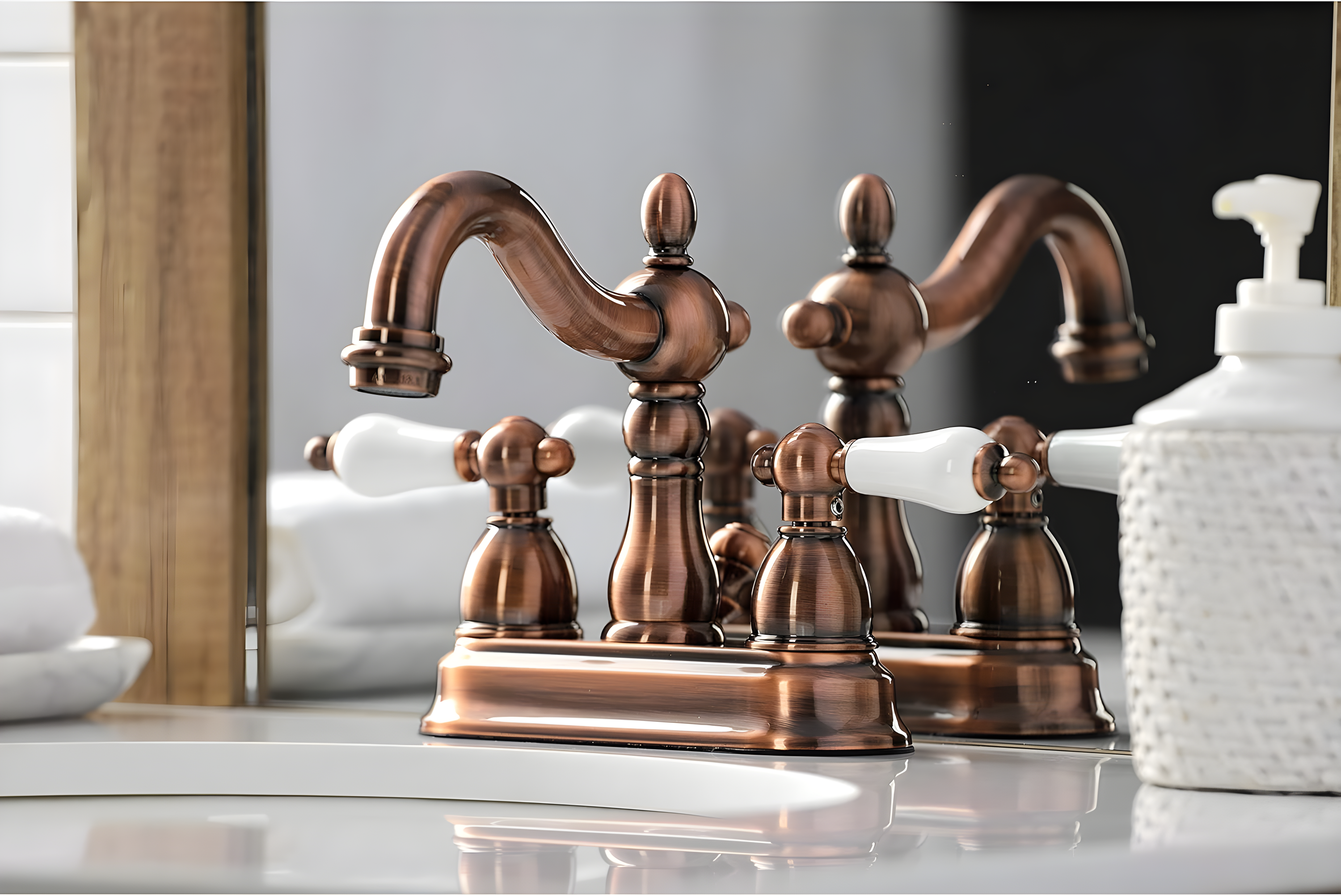 Kingston Brass Heritage Two-Handle 3-Hole Deck Mount 4" Centerset Bathroom Faucet with Plastic Pop-Up
