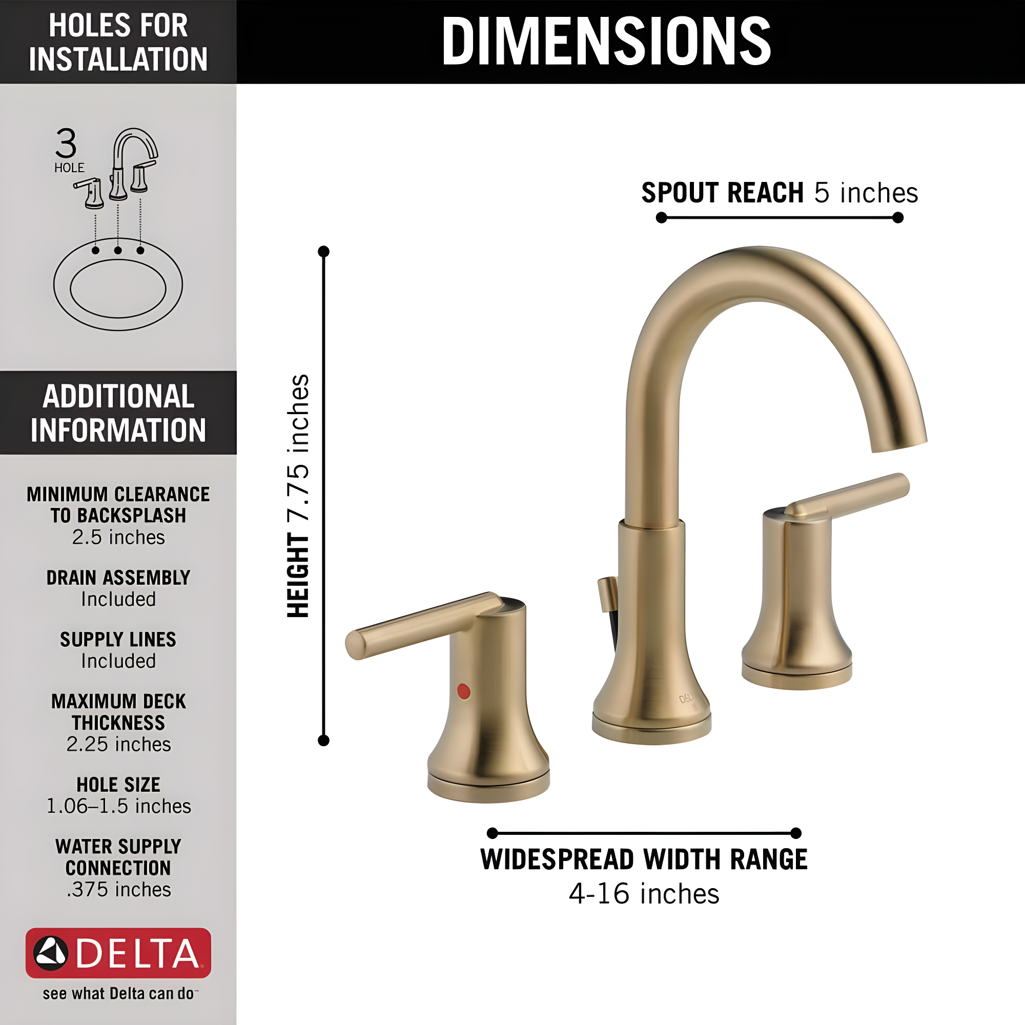 Trinsic Widespread Bathroom Faucet 3 Hole, 2-handle Bathroom Sink Faucet with Drain Assembly