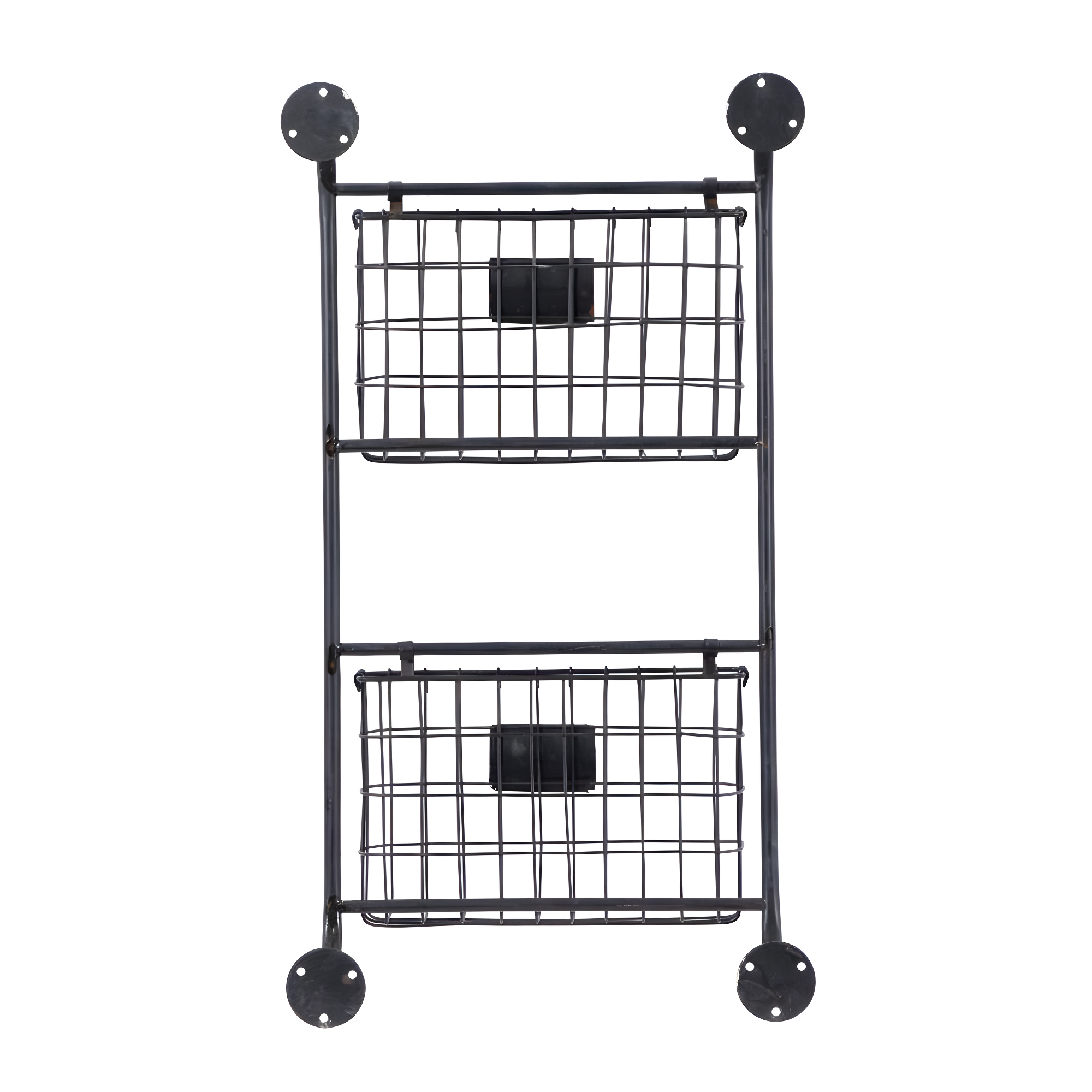 DecMode 28" Black Metal 2 Slots Suspended Wire Basket Magazine Rack Holder with Suspended Baskets and Label Slot