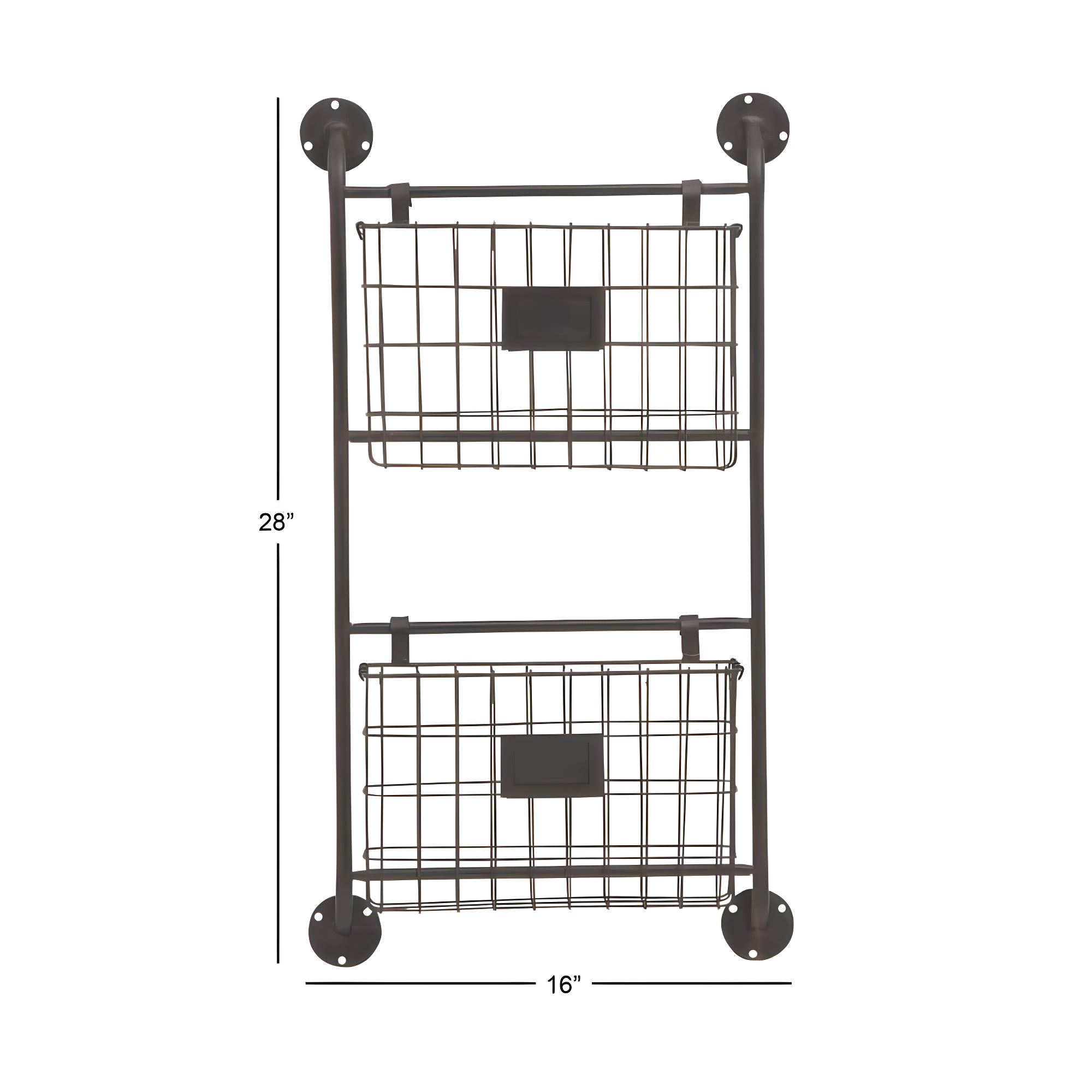 DecMode 28" Black Metal 2 Slots Suspended Wire Basket Magazine Rack Holder with Suspended Baskets and Label Slot