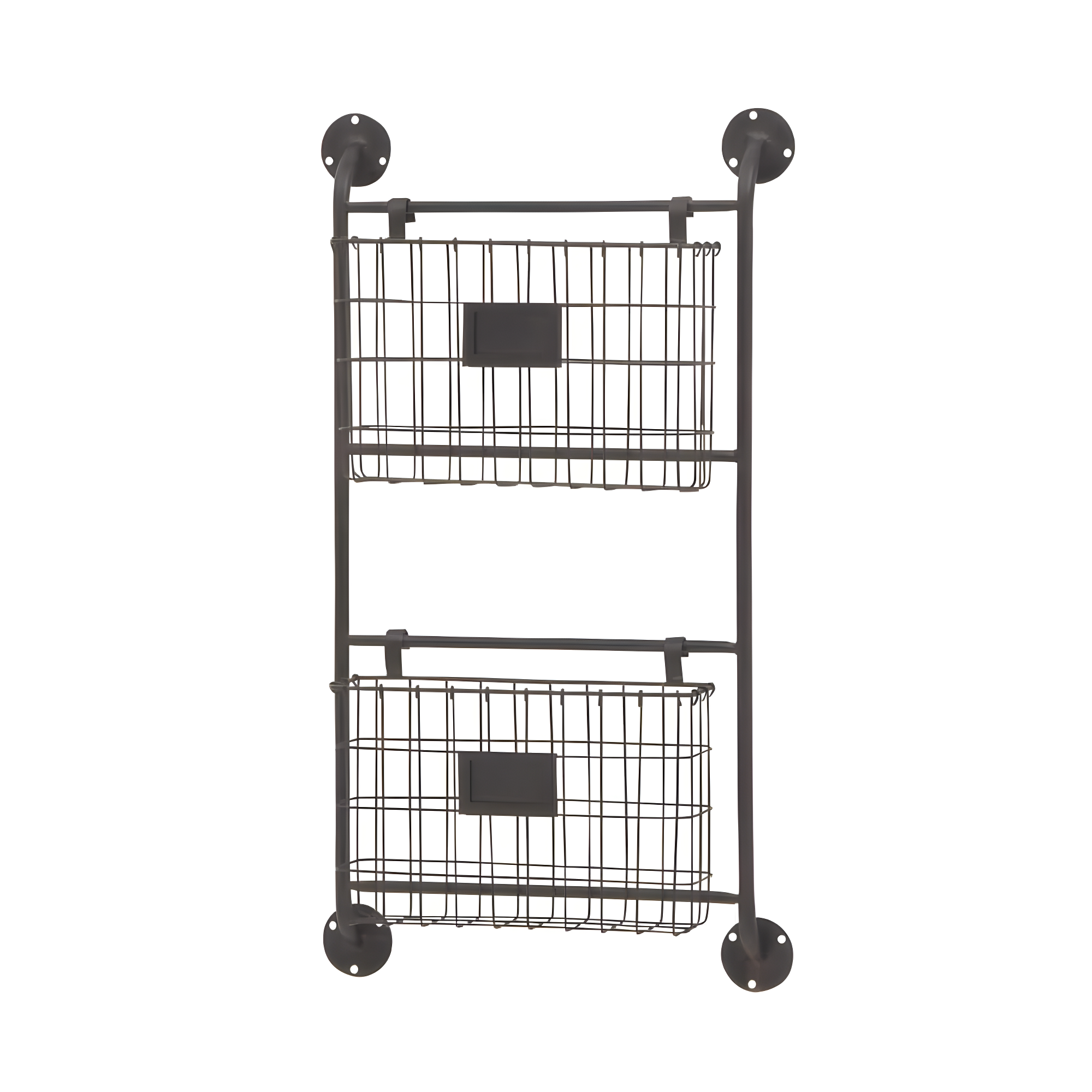 DecMode 28" Black Metal 2 Slots Suspended Wire Basket Magazine Rack Holder with Suspended Baskets and Label Slot