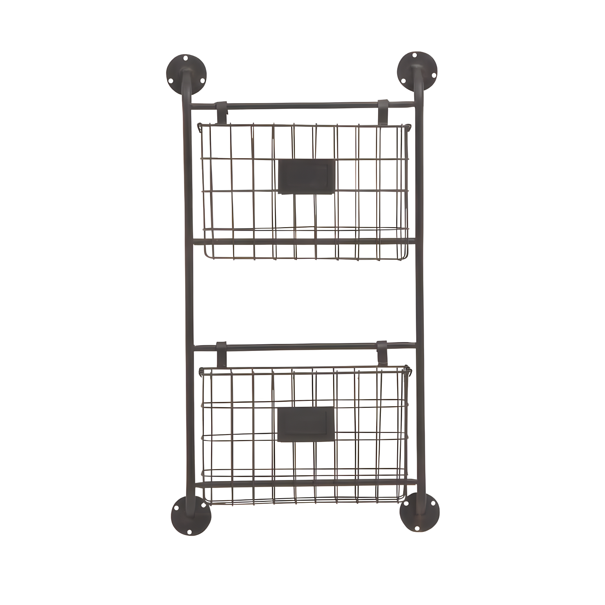 DecMode 28" Black Metal 2 Slots Suspended Wire Basket Magazine Rack Holder with Suspended Baskets and Label Slot