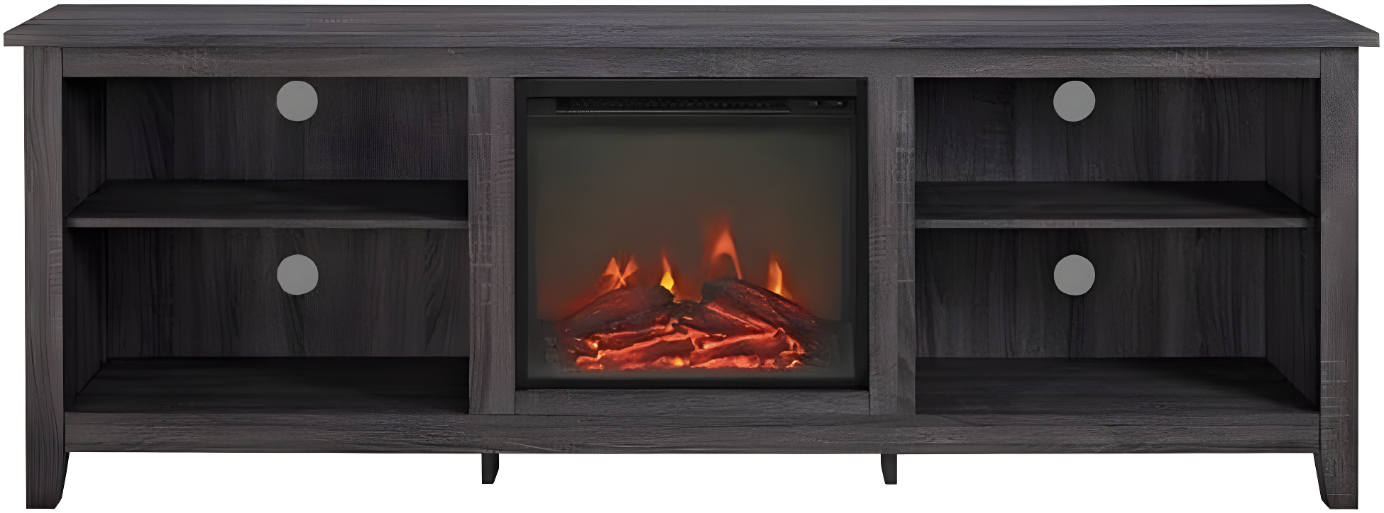 we furniture 70" wood media tv stand console with fireplace - charcoal