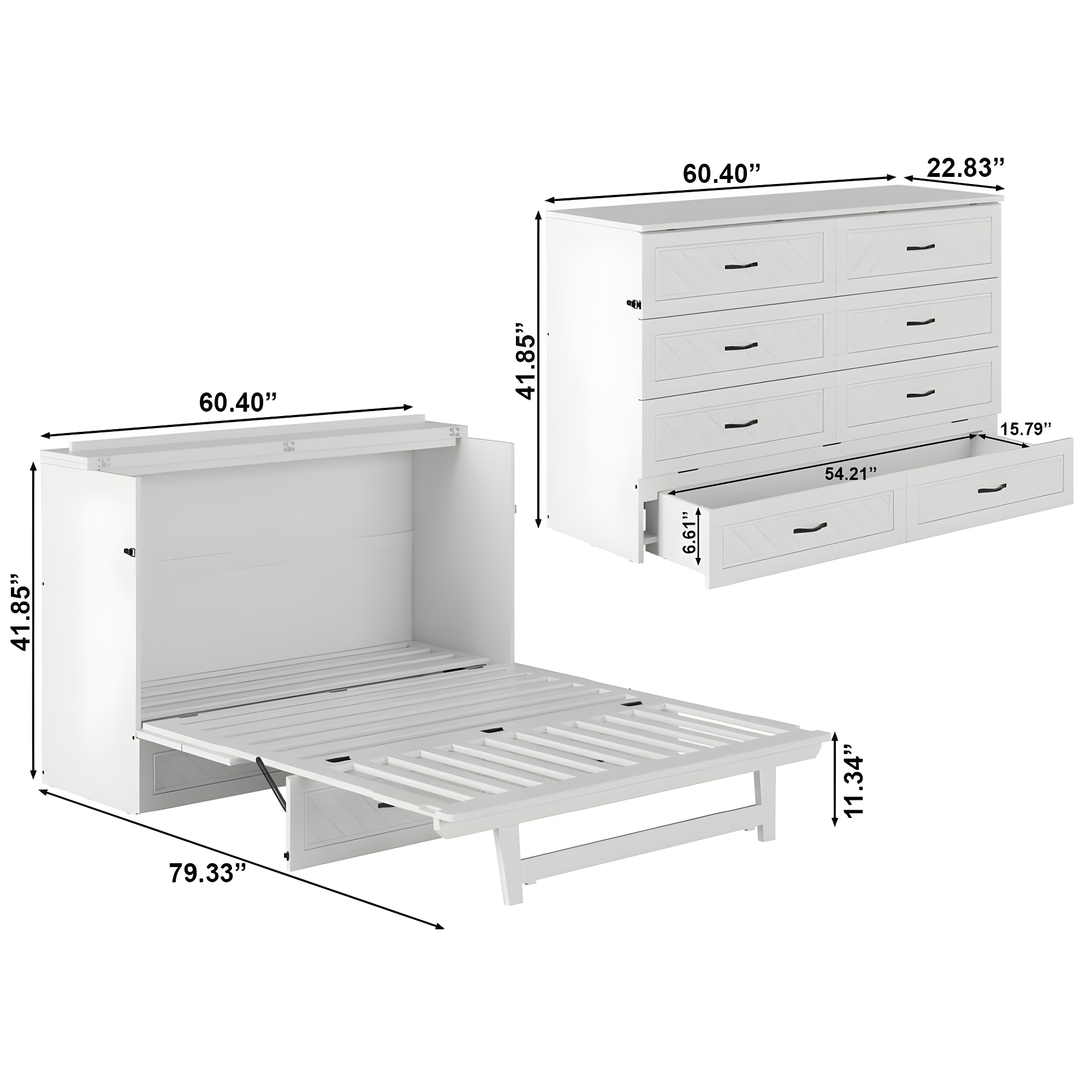 AFI Alpine Queen Wood Murphy Bed Chest with Mattress and Built-in Charger, White