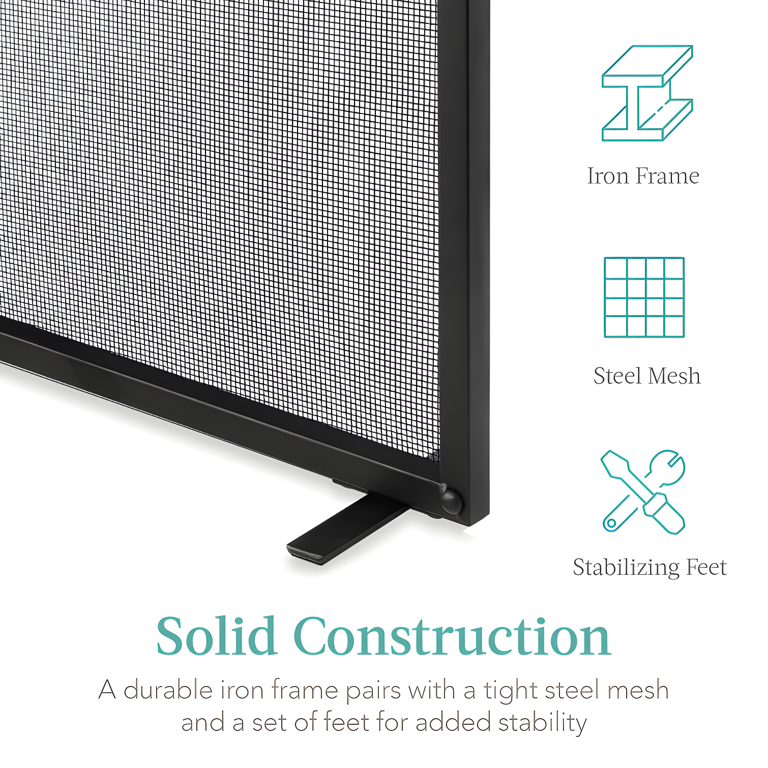 Cassiano 38x27in Single Panel Fireplace Screen Handcrafted Steel Mesh Spark Guard w/ Handles