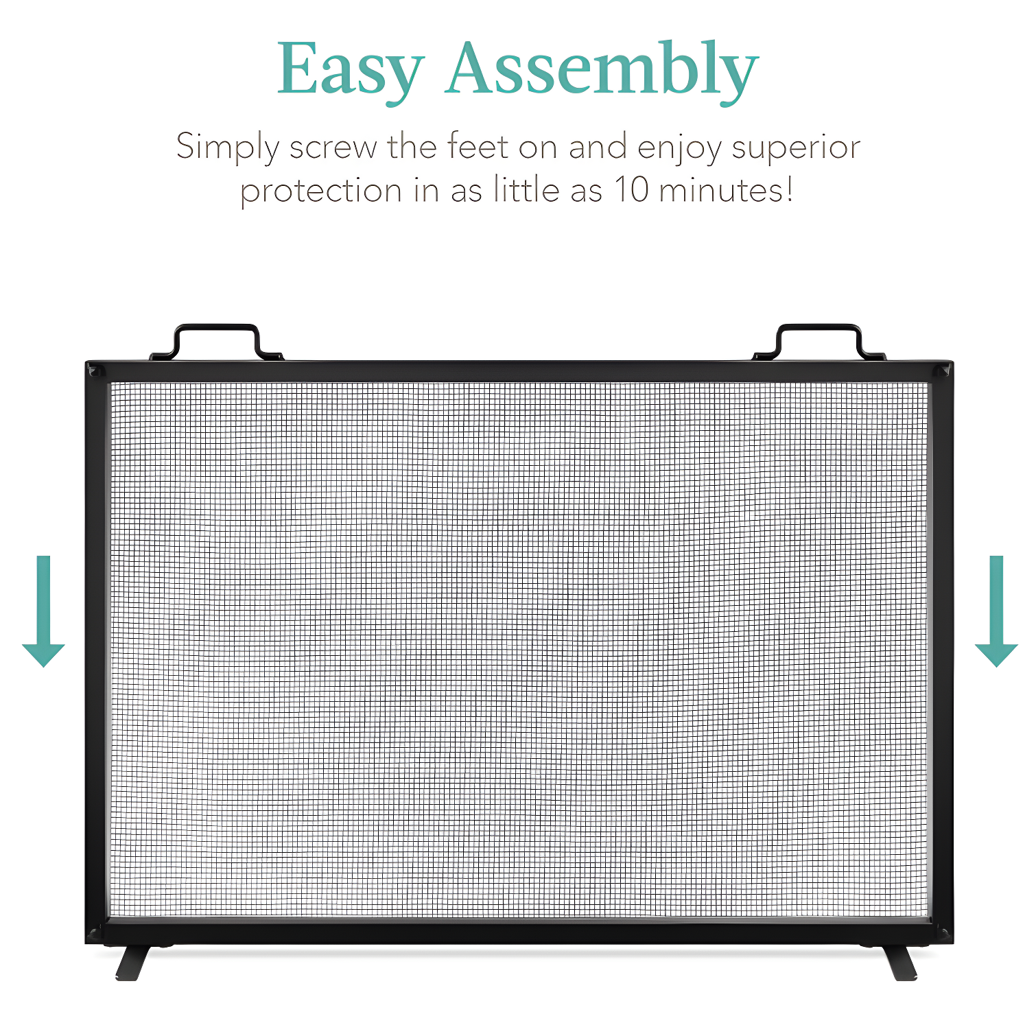 Cassiano 38x27in Single Panel Fireplace Screen Handcrafted Steel Mesh Spark Guard w/ Handles