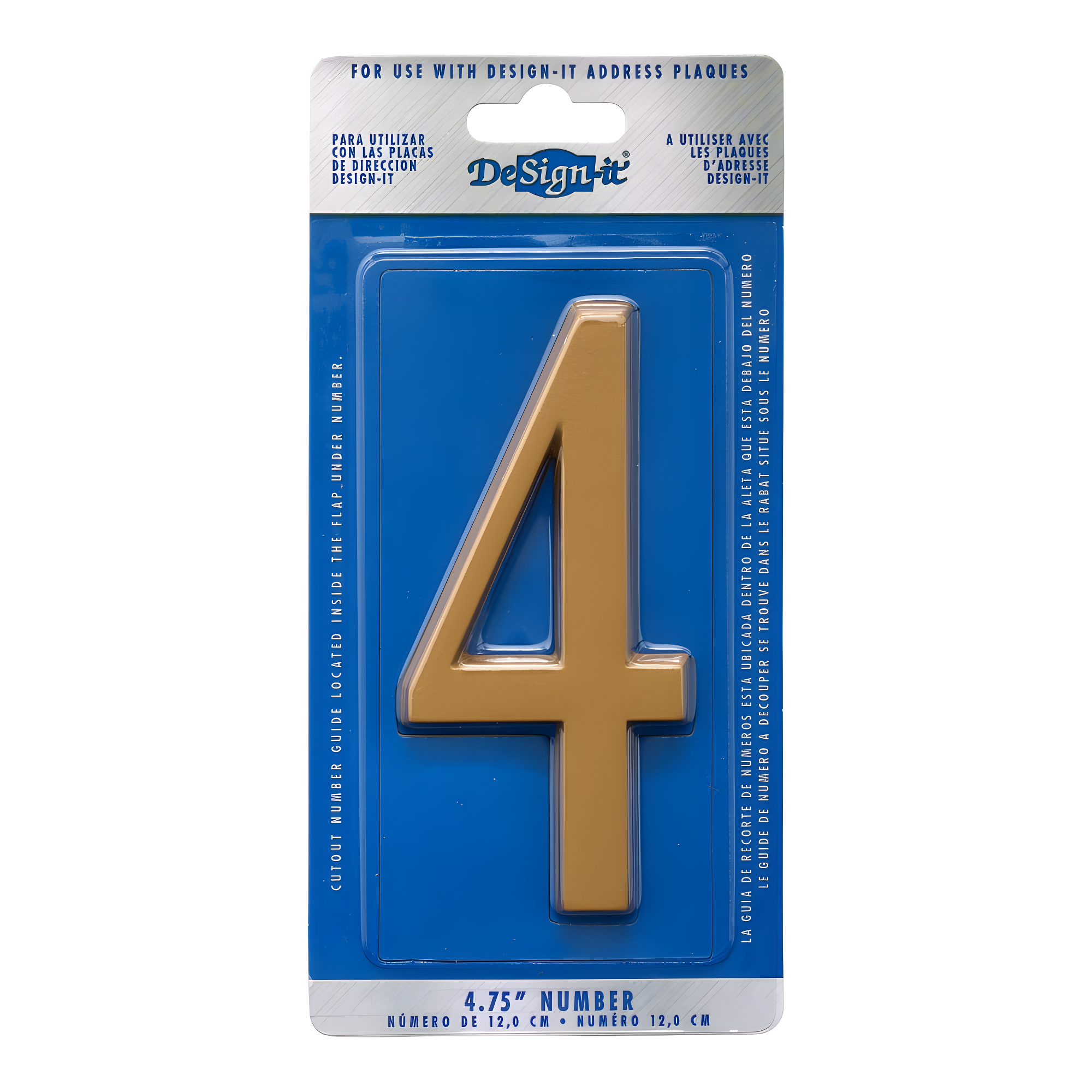 Whitehall Products DeSign-it Standard Plaque, 4.75” Number 4 Satin Brass