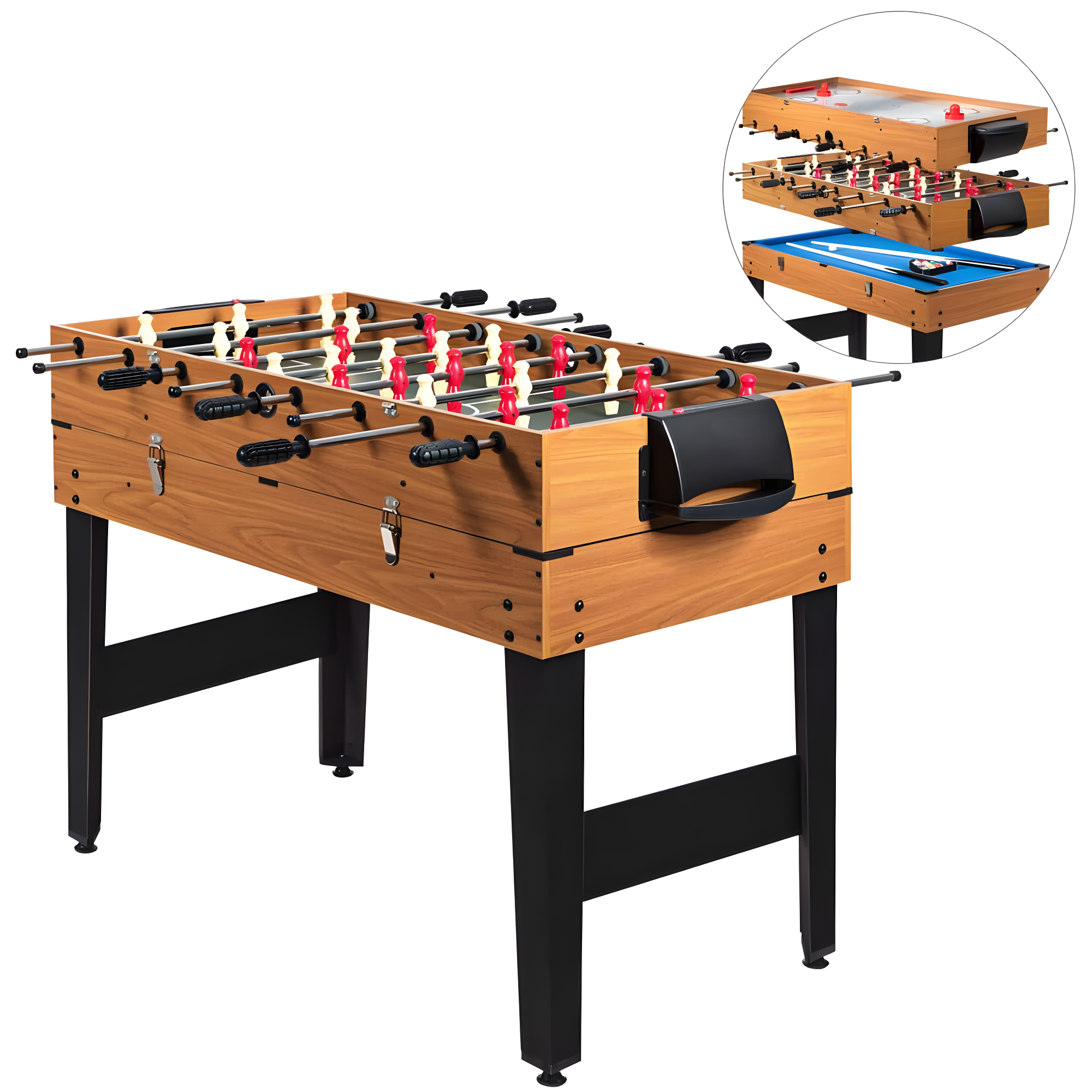 JETEHO Multi Game Table, 3-In-1 48" Combo Game Table W/Soccer, Billiard, Slide Hockey, Wood Foosball Table, Perfect For Game Rooms, Arcades, Bars, Parties, Family Night