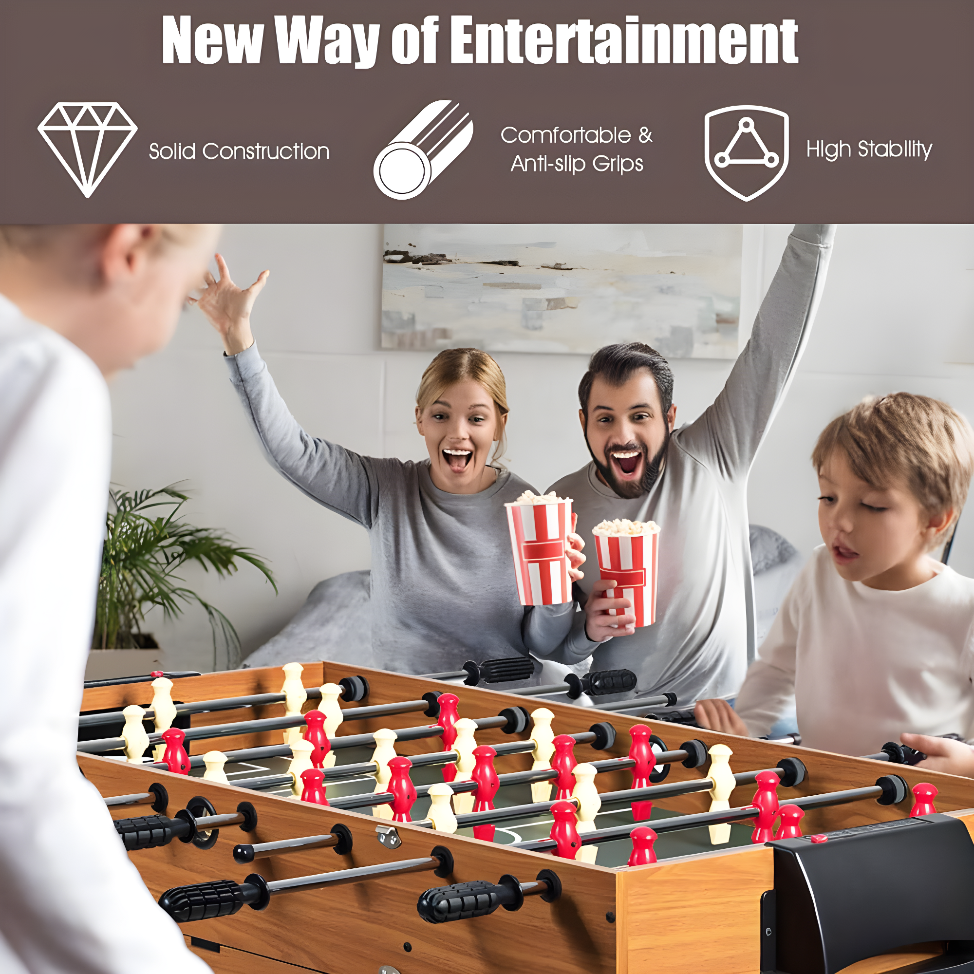 JETEHO Multi Game Table, 3-In-1 48" Combo Game Table W/Soccer, Billiard, Slide Hockey, Wood Foosball Table, Perfect For Game Rooms, Arcades, Bars, Parties, Family Night