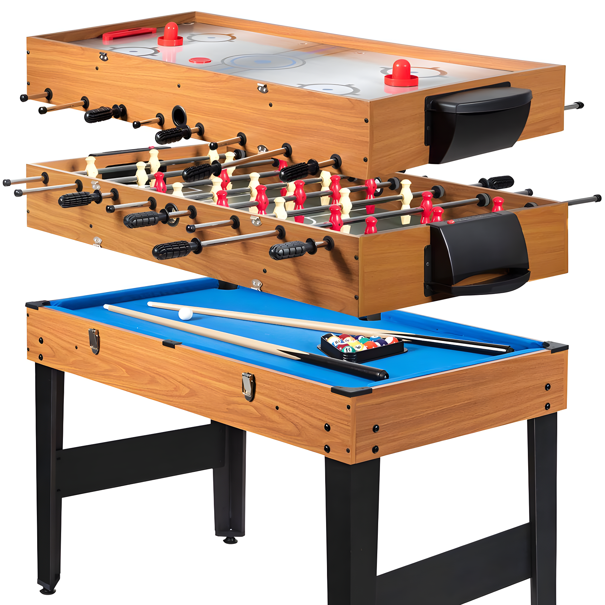JETEHO Multi Game Table, 3-In-1 48" Combo Game Table W/Soccer, Billiard, Slide Hockey, Wood Foosball Table, Perfect For Game Rooms, Arcades, Bars, Parties, Family Night