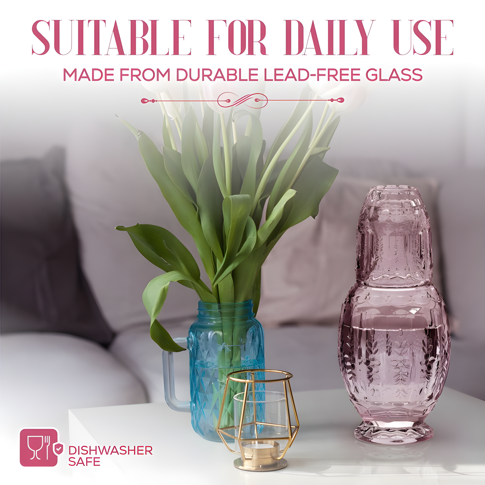 Elle Decor 2-Piece Carafe and Cup Set, Vintage Pink | Wayfair