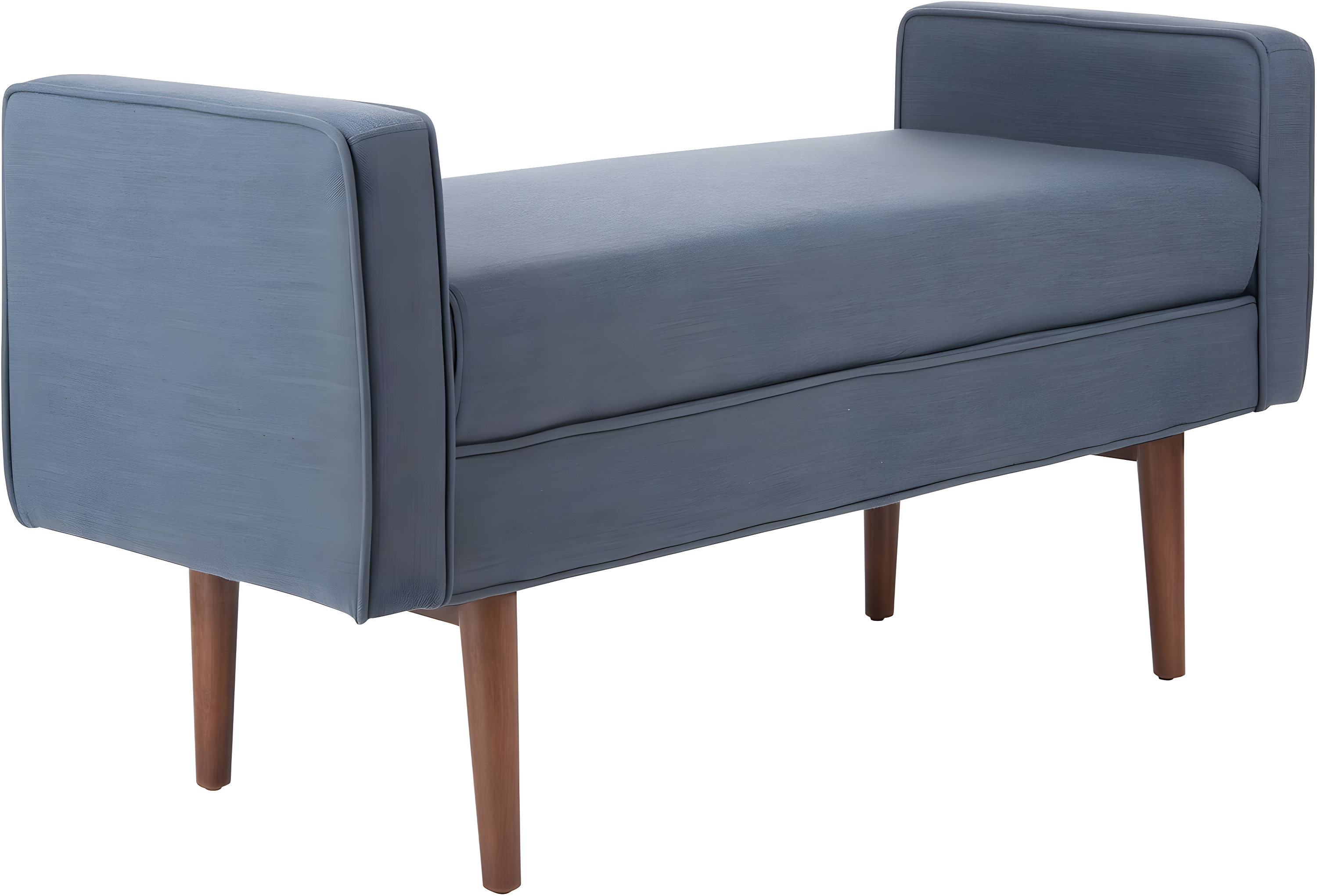 Henri Mid-Century Bench - Navy Linen/Walnut - Safavieh