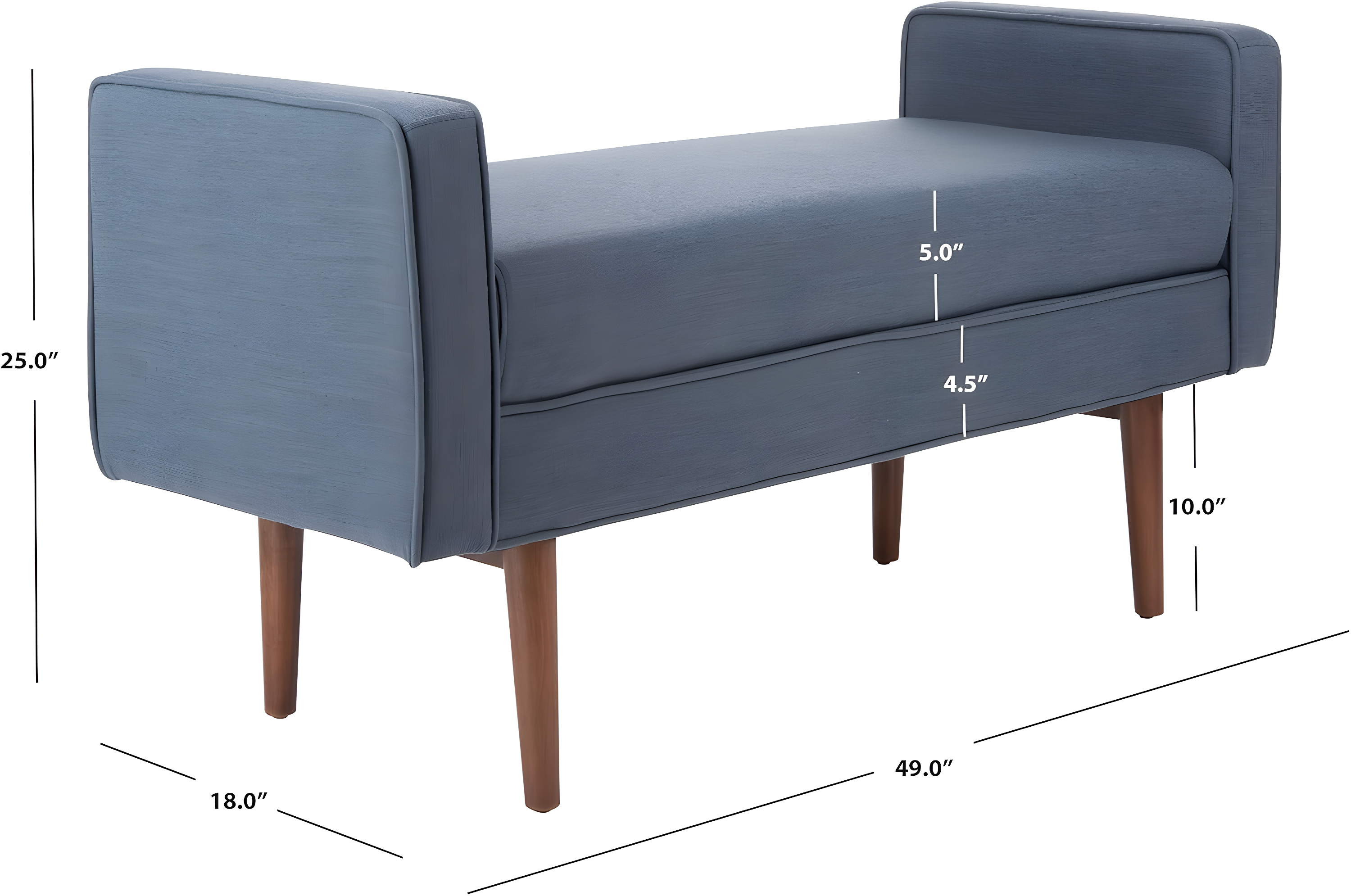 Henri Mid-Century Bench - Navy Linen/Walnut - Safavieh