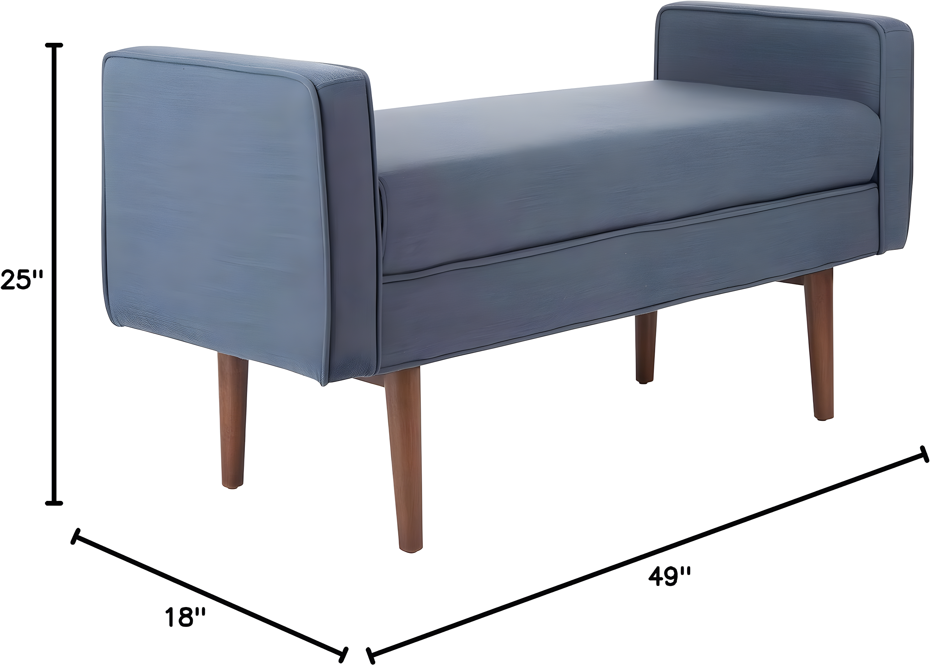 Henri Mid-Century Bench - Navy Linen/Walnut - Safavieh