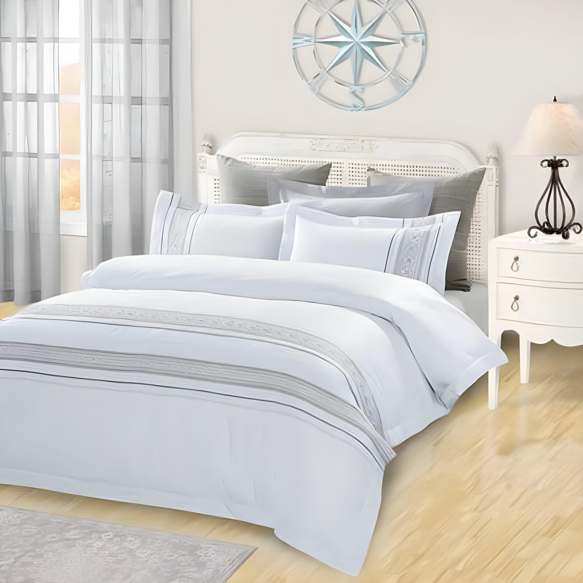 Superior 100% Cotton 300 Thread Count Embroidered Geometric Duvet Cover Set