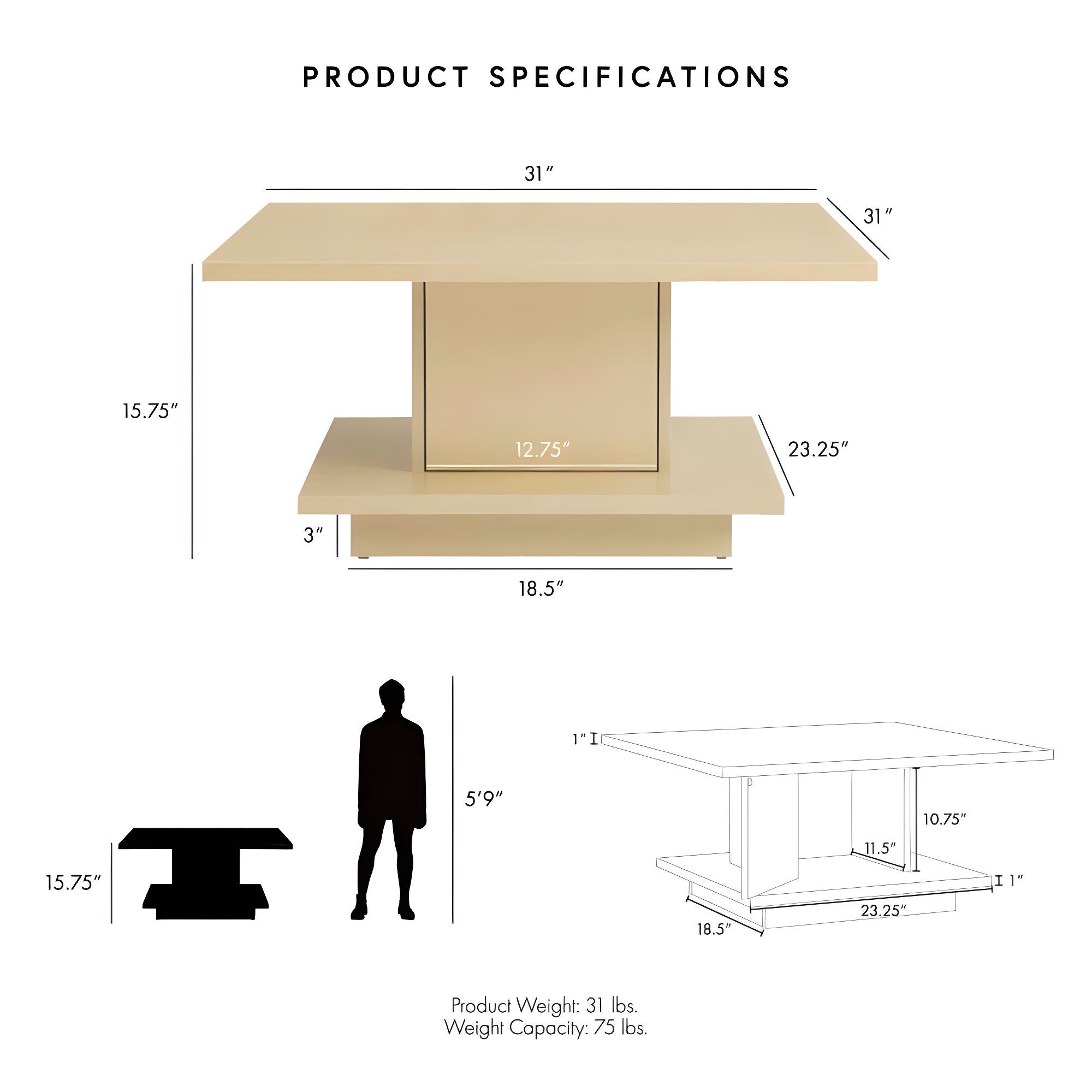 24/7 Shop At Home Traci 31" Contemporary Coffee Table: Pedestal Base, Modern Living Room