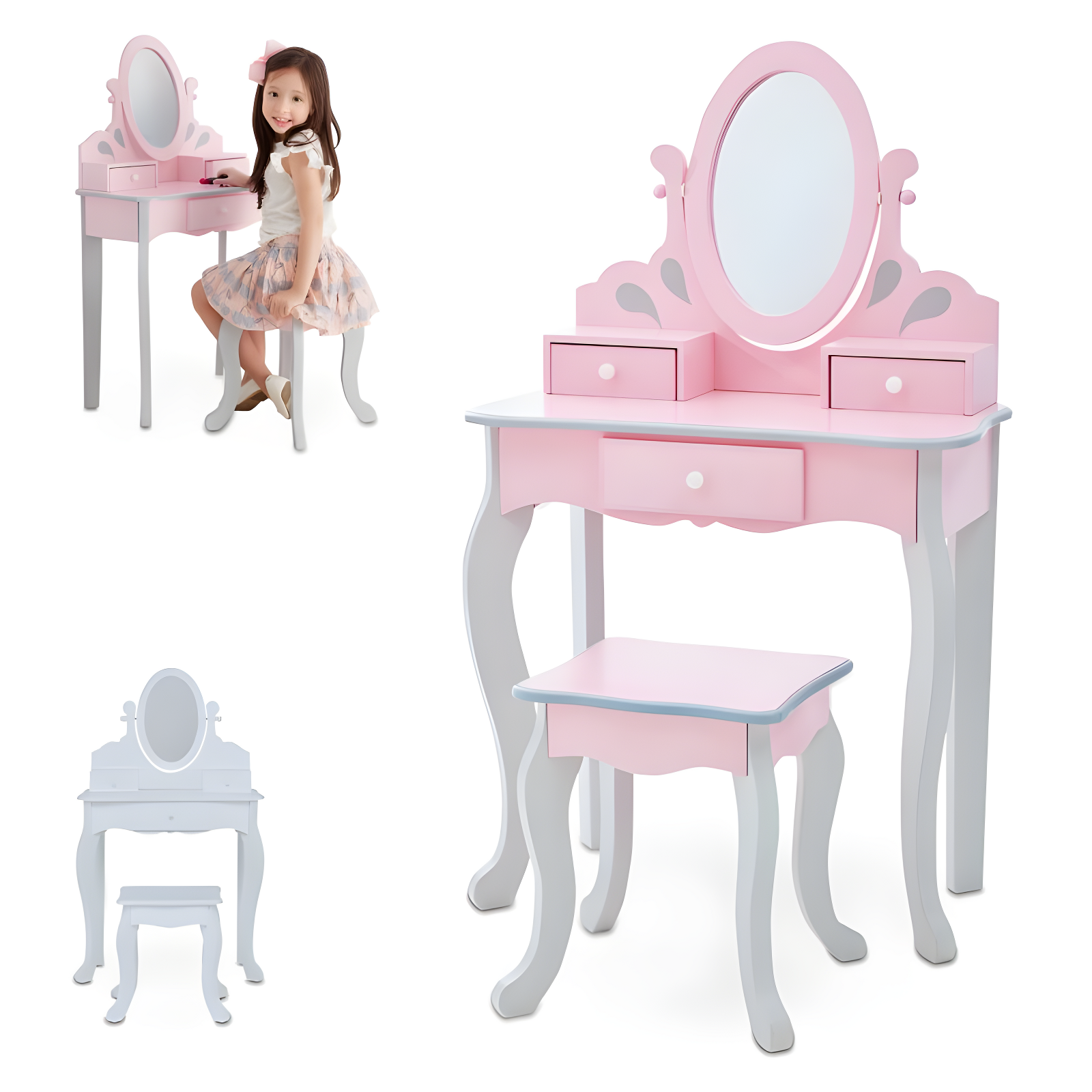 Teamson Kids Wooden Princess Rapunzel 2-pc. Vanity Set, Gray/Pink