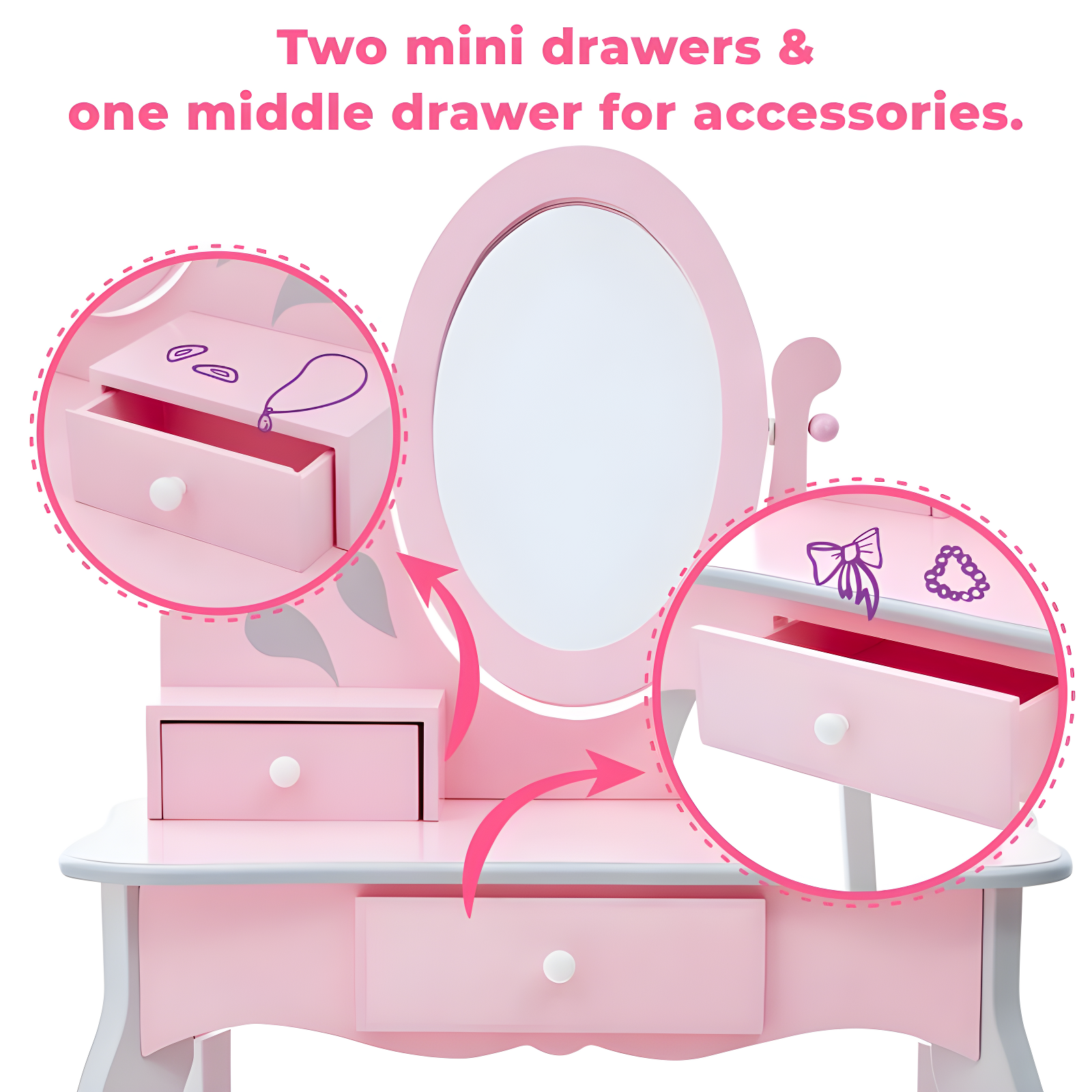 Teamson Kids Wooden Princess Rapunzel 2-pc. Vanity Set, Gray/Pink