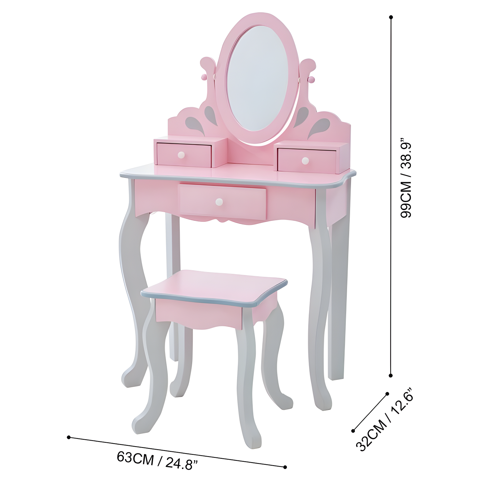 Teamson Kids Wooden Princess Rapunzel 2-pc. Vanity Set, Gray/Pink