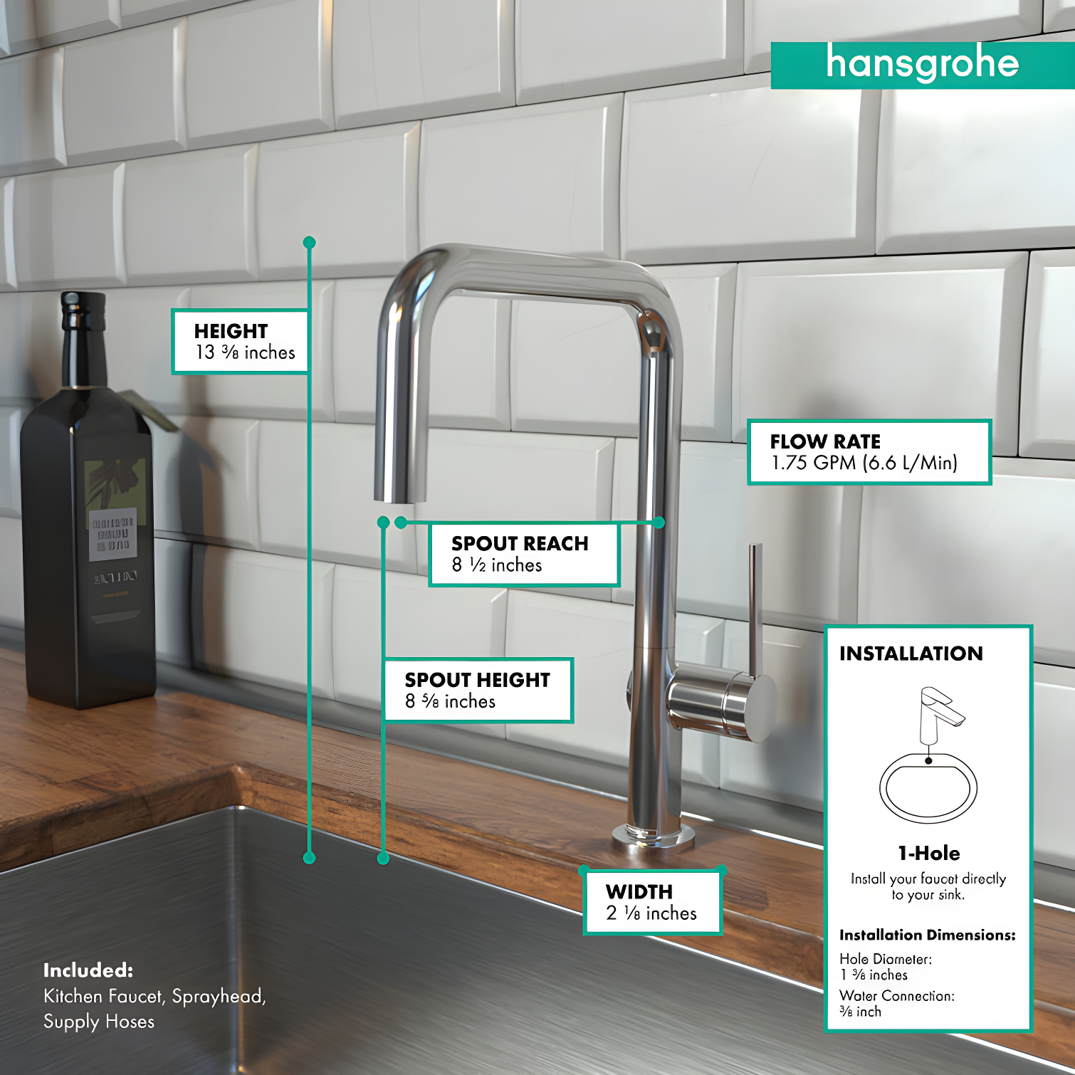 hansgrohe Talis N Kitchen Faucet, U-Style 1-Spray, 1.75 GPM