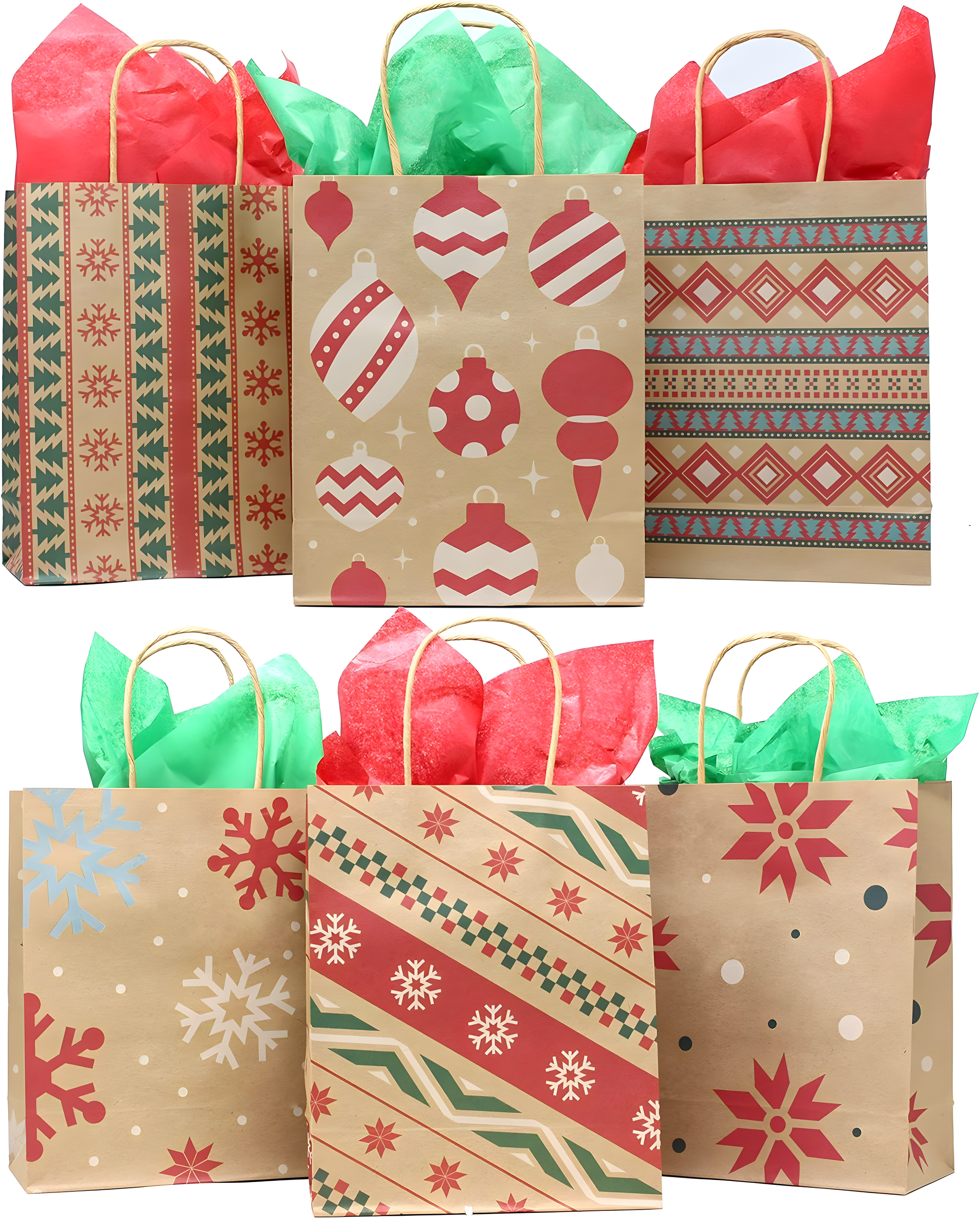 JOYFY 24pcs Christmas Gift Bags Assorted Kraft Gift Bags for Kids' Xmas Gifts Bags