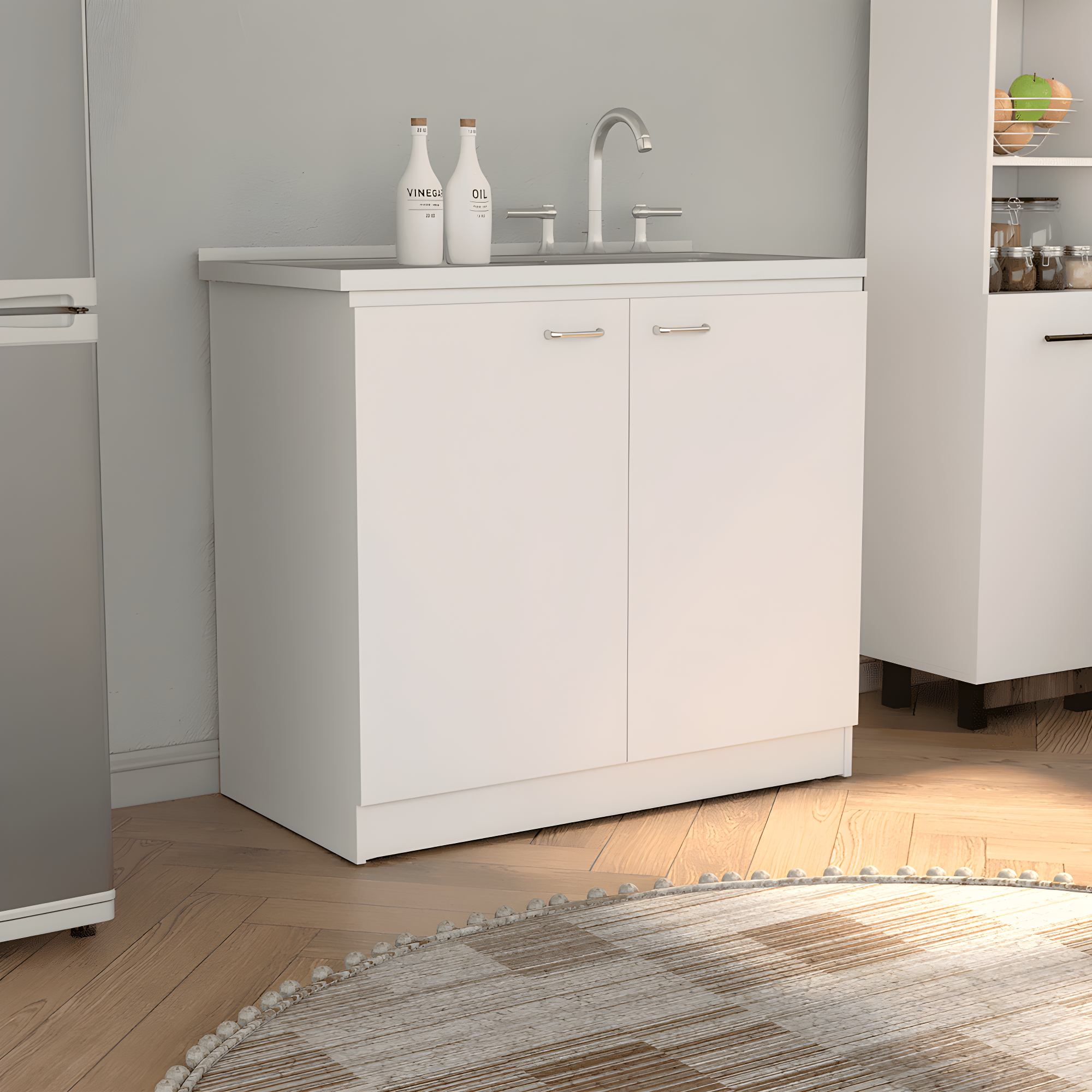 TUHOME Napoles Utility Sink Cabinet With Integrated Steel Sink