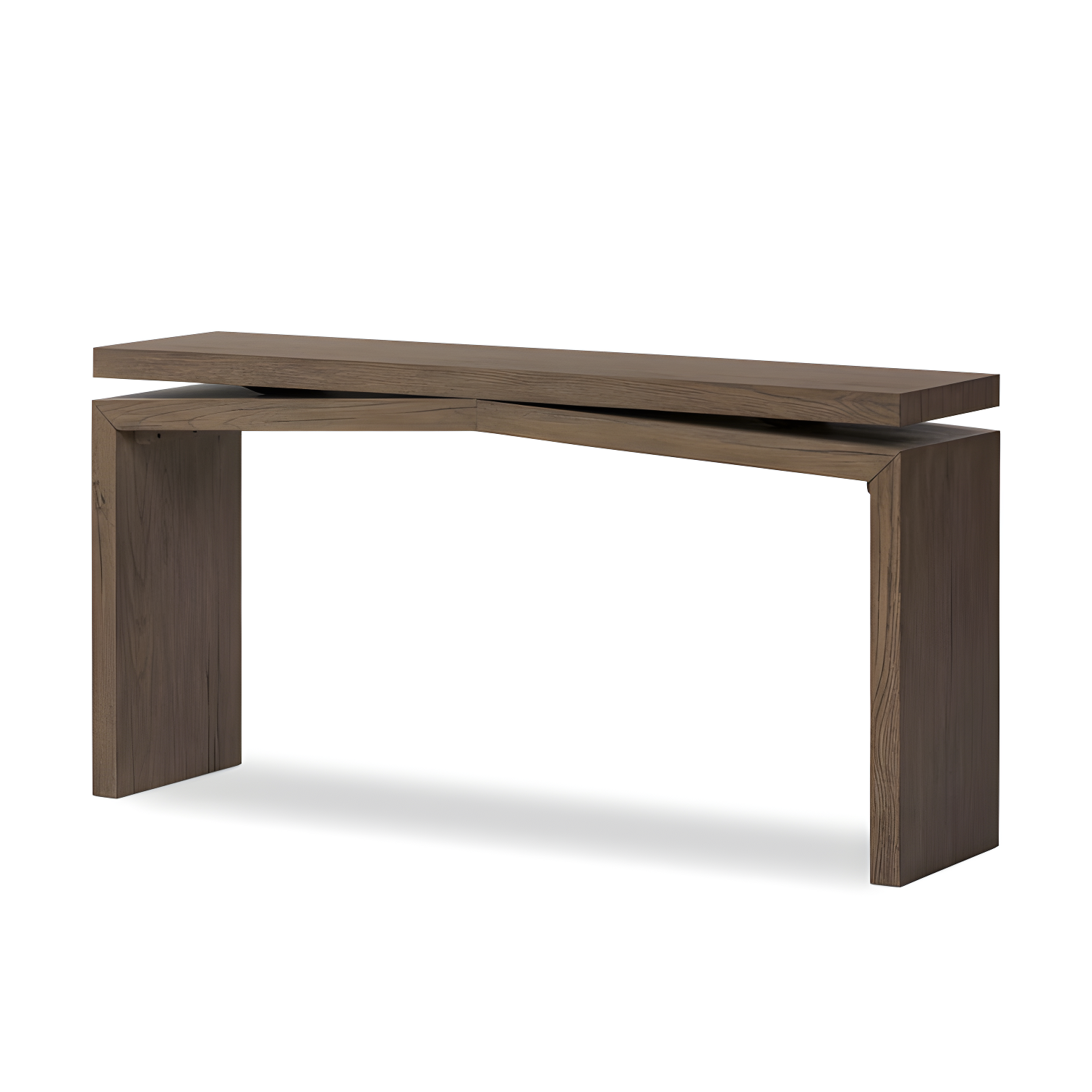 Rustic Gray Oak Veneer Console Table with Storage