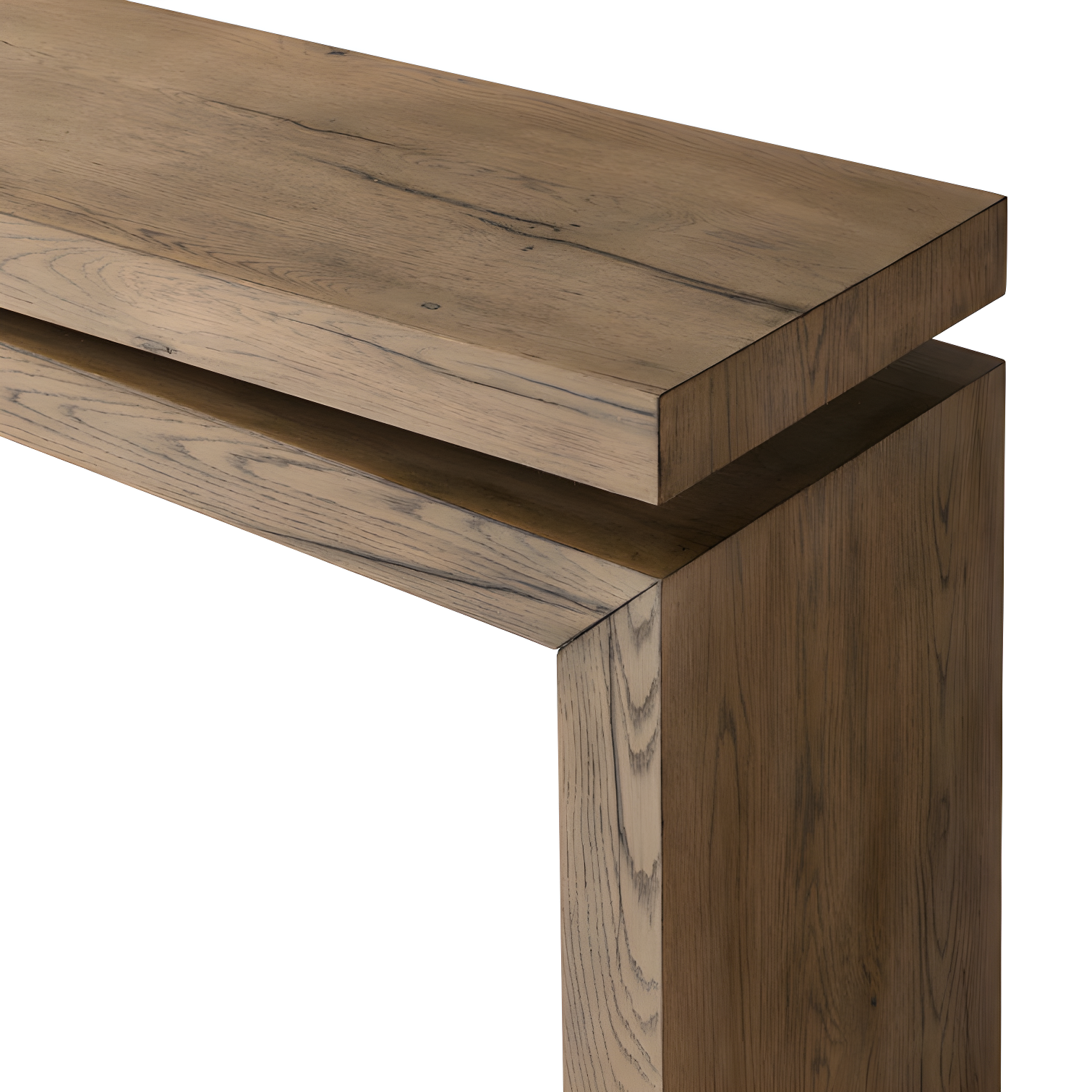 Rustic Gray Oak Veneer Console Table with Storage
