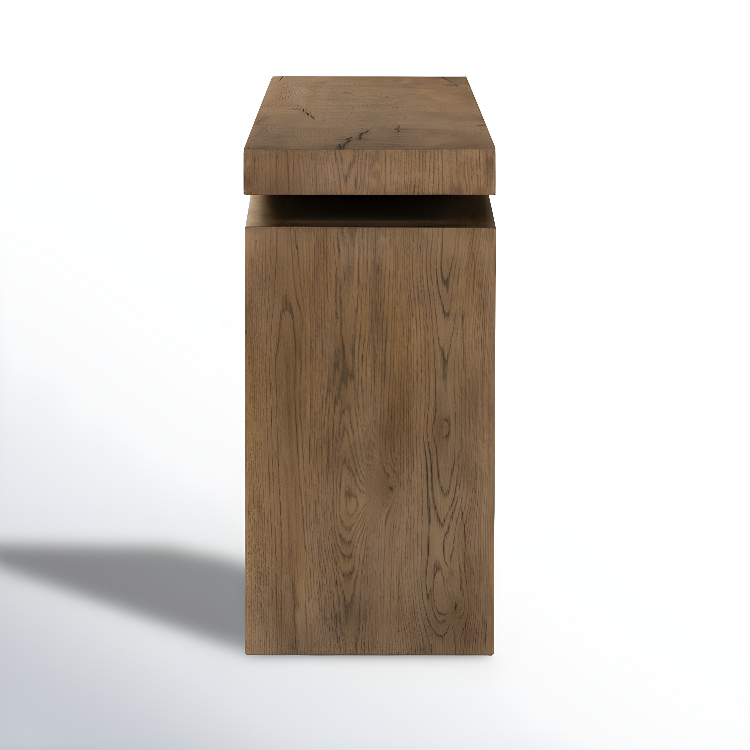 Rustic Gray Oak Veneer Console Table with Storage