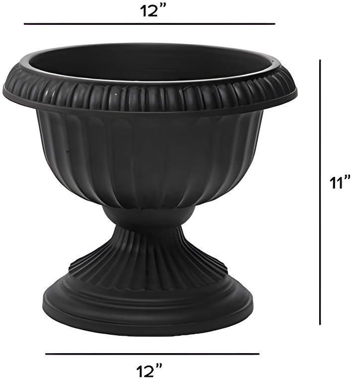 Novelty Grecian Plastic Indoor/Outdoor Urn Planter, Black, 12in