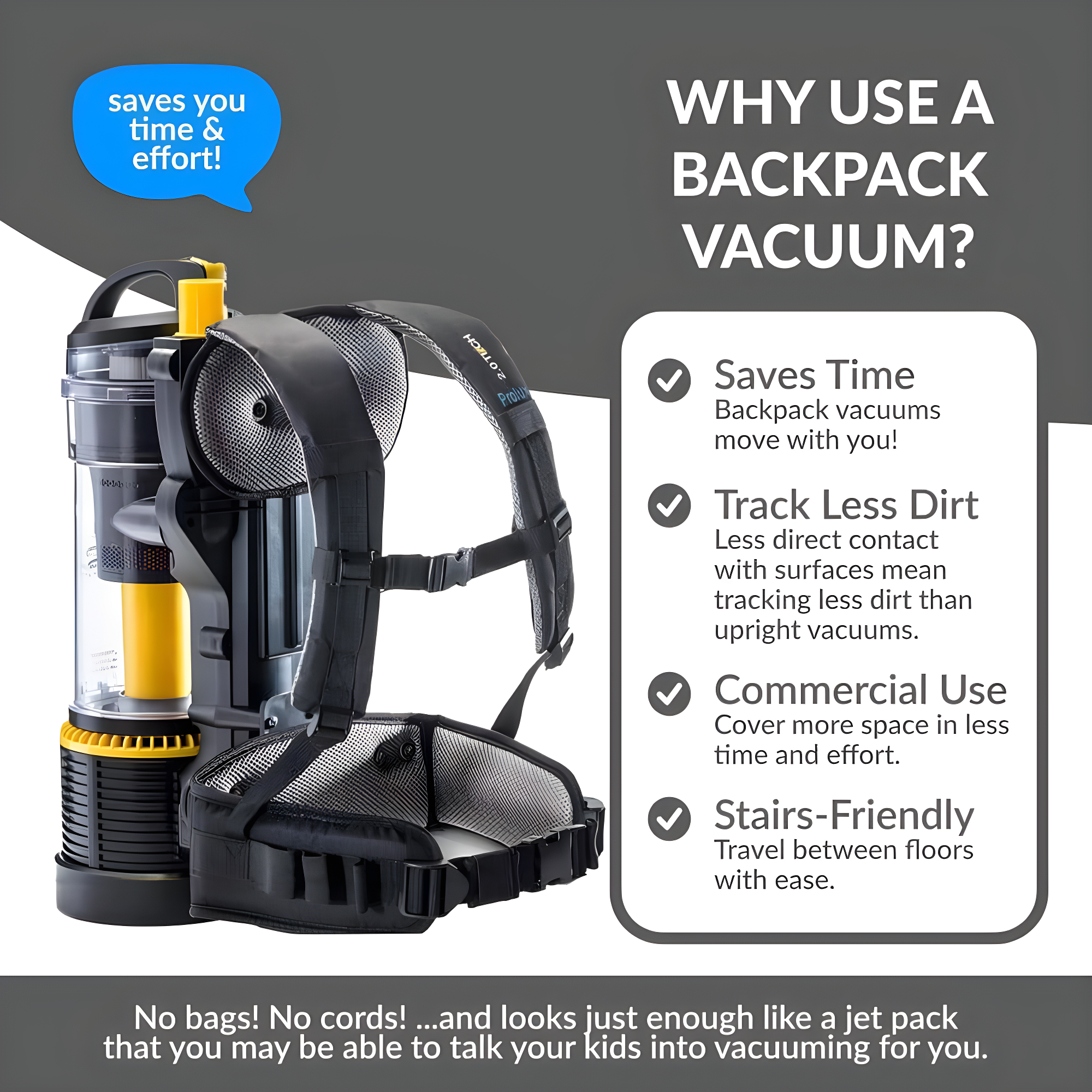 Prolux 2.0 Commercial Bagless Backpack Vacuum with Deluxe 1 1/2 inch Tool Kit - 2.0 Commercial