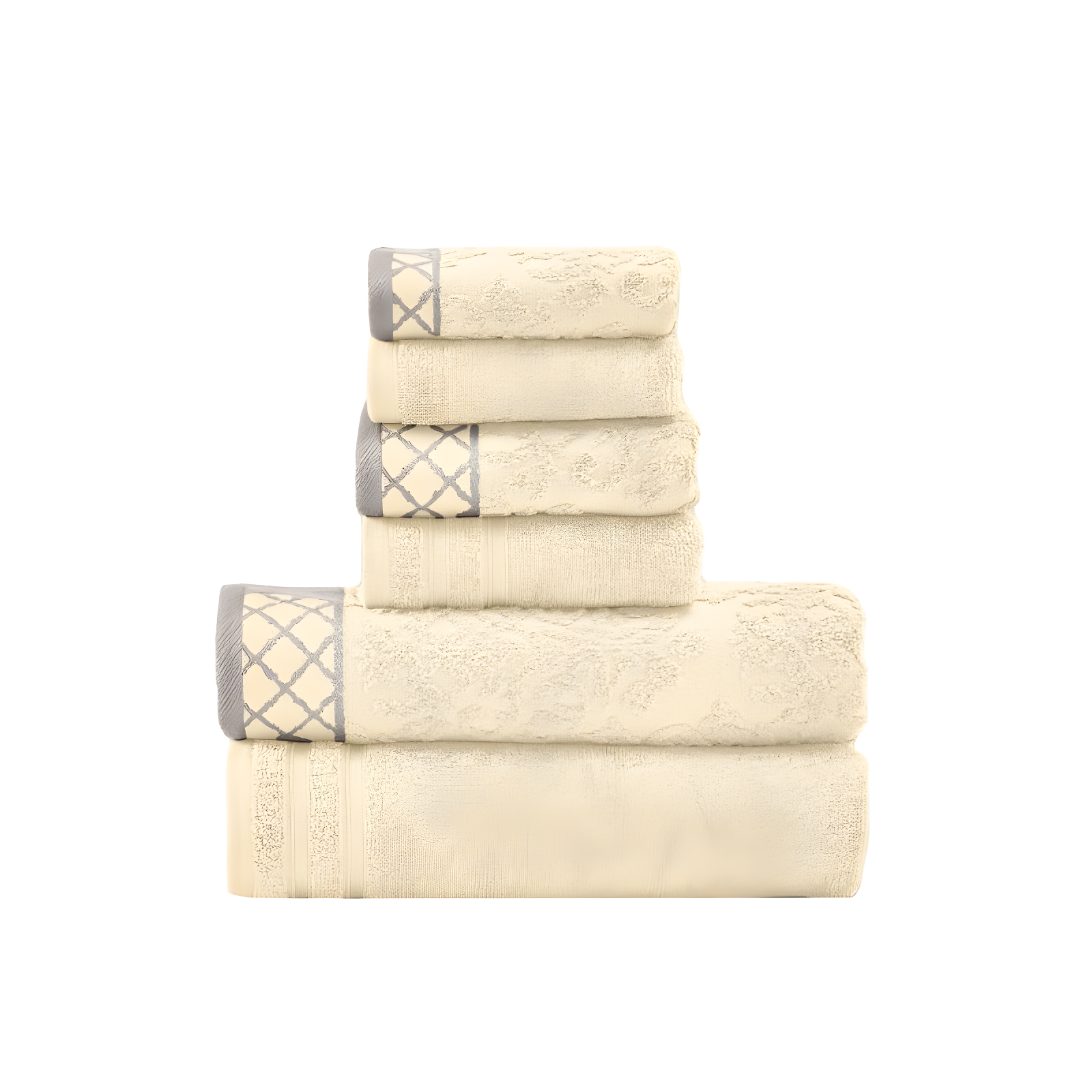 Modern Threads Modern Threads 6-Piece Damask Jacquard/Solid Ultra Soft 550GSM 100% Combed Cotton Towel Set with Embellished Borders