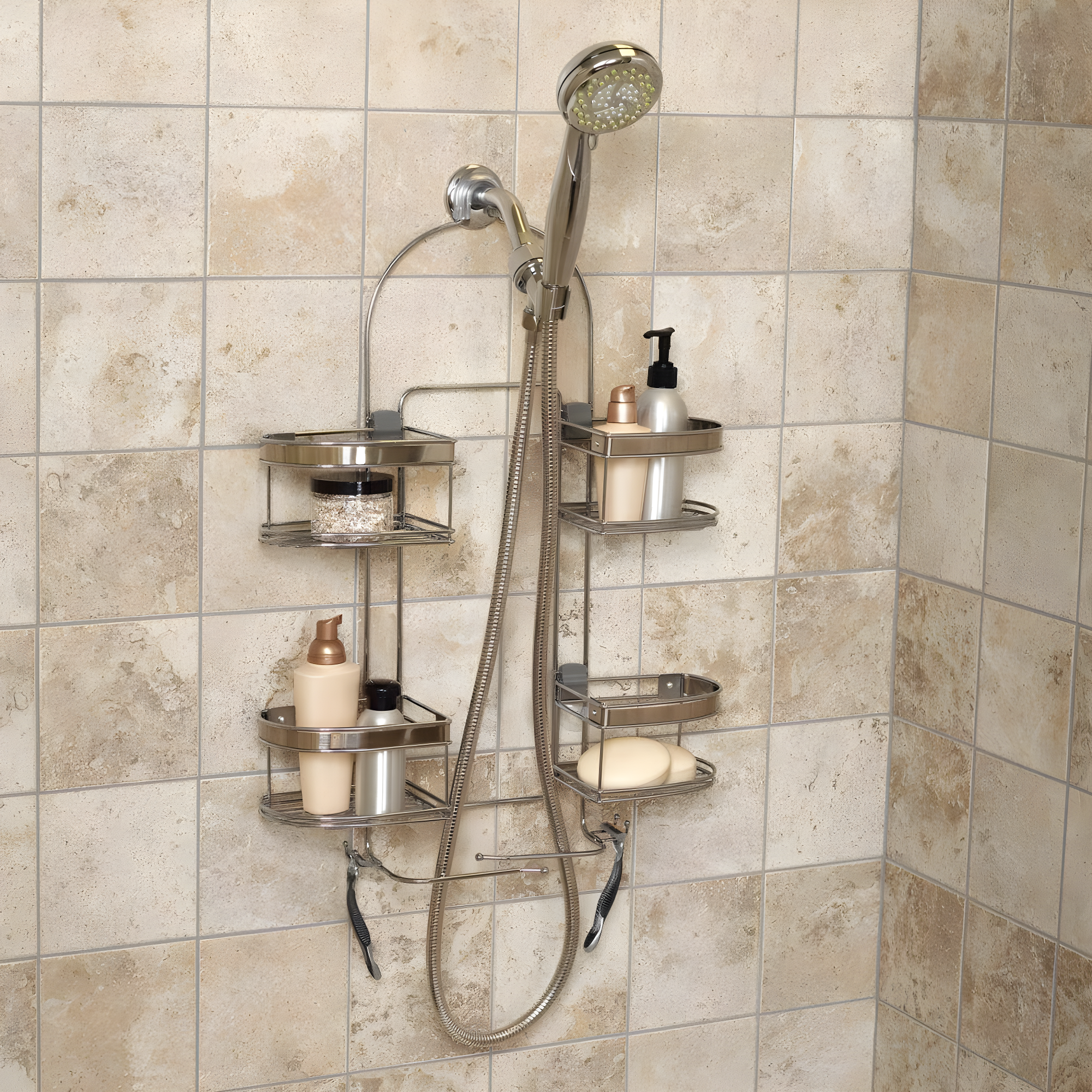 zenna home 7546nsp, expandable over-the-showerhead caddy, chrome