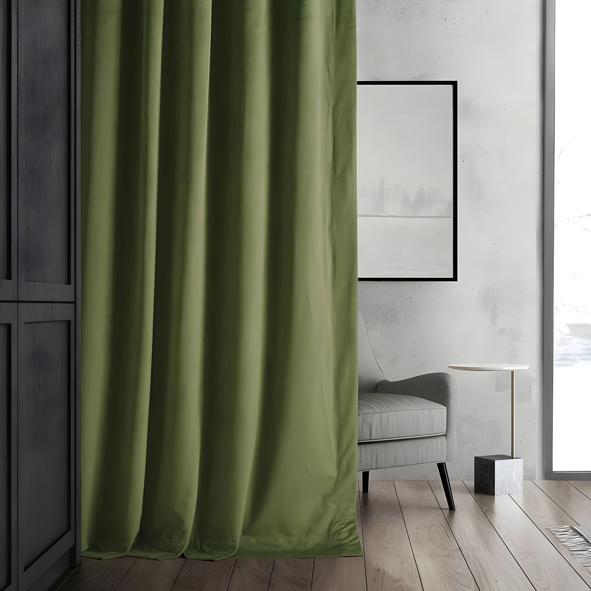 Half Price Drapes Signature Basque Green Velvet Blackout Curtains For Bedroom(1 Panel), 50WX 84L