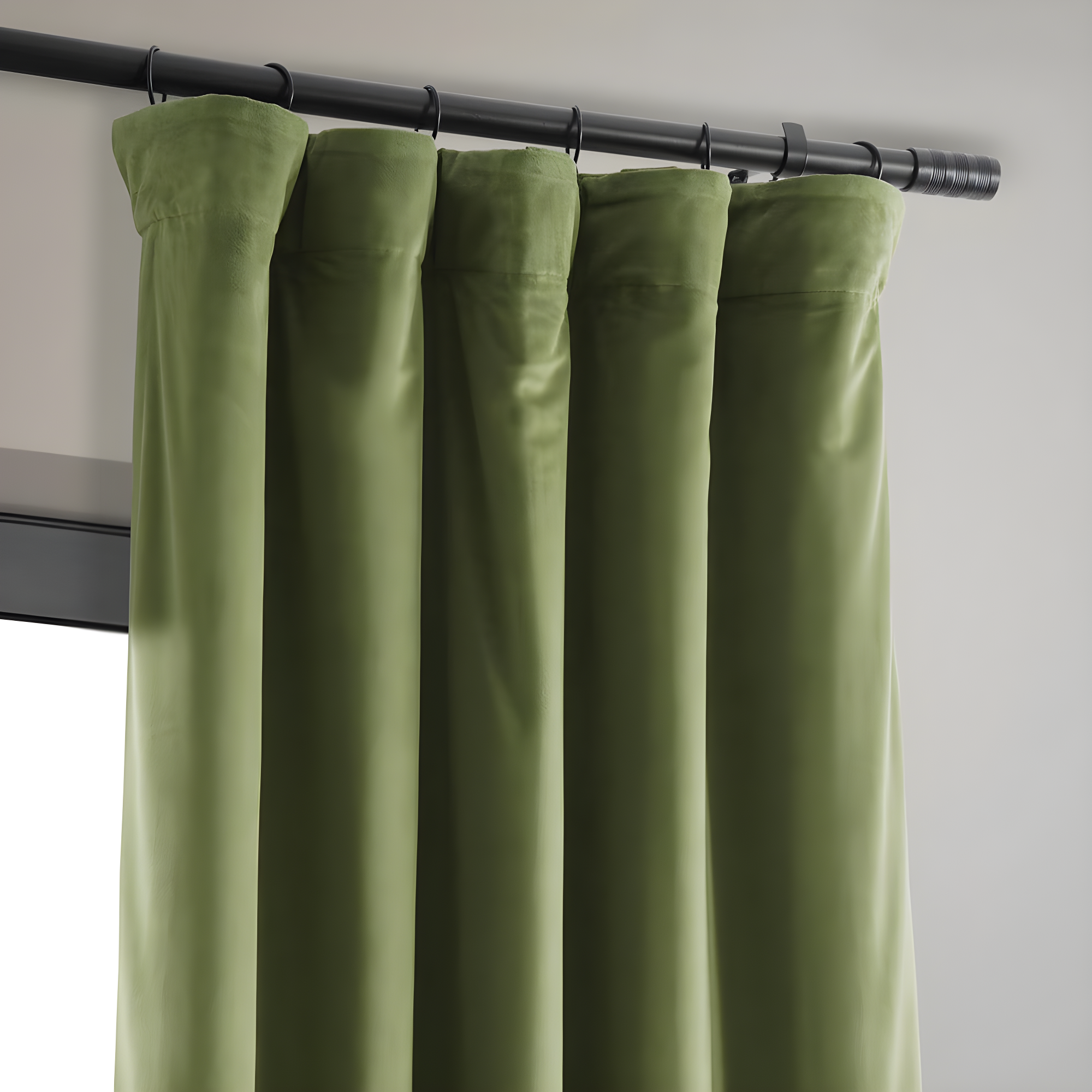 Half Price Drapes Signature Basque Green Velvet Blackout Curtains For Bedroom(1 Panel), 50WX 84L