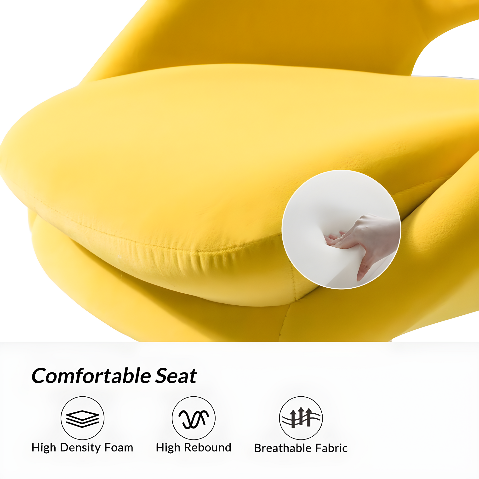 Velvet Home Office Chair for Teens, Adjustable Height & 360° Swivel Cute Computer Task Chair, Yellow