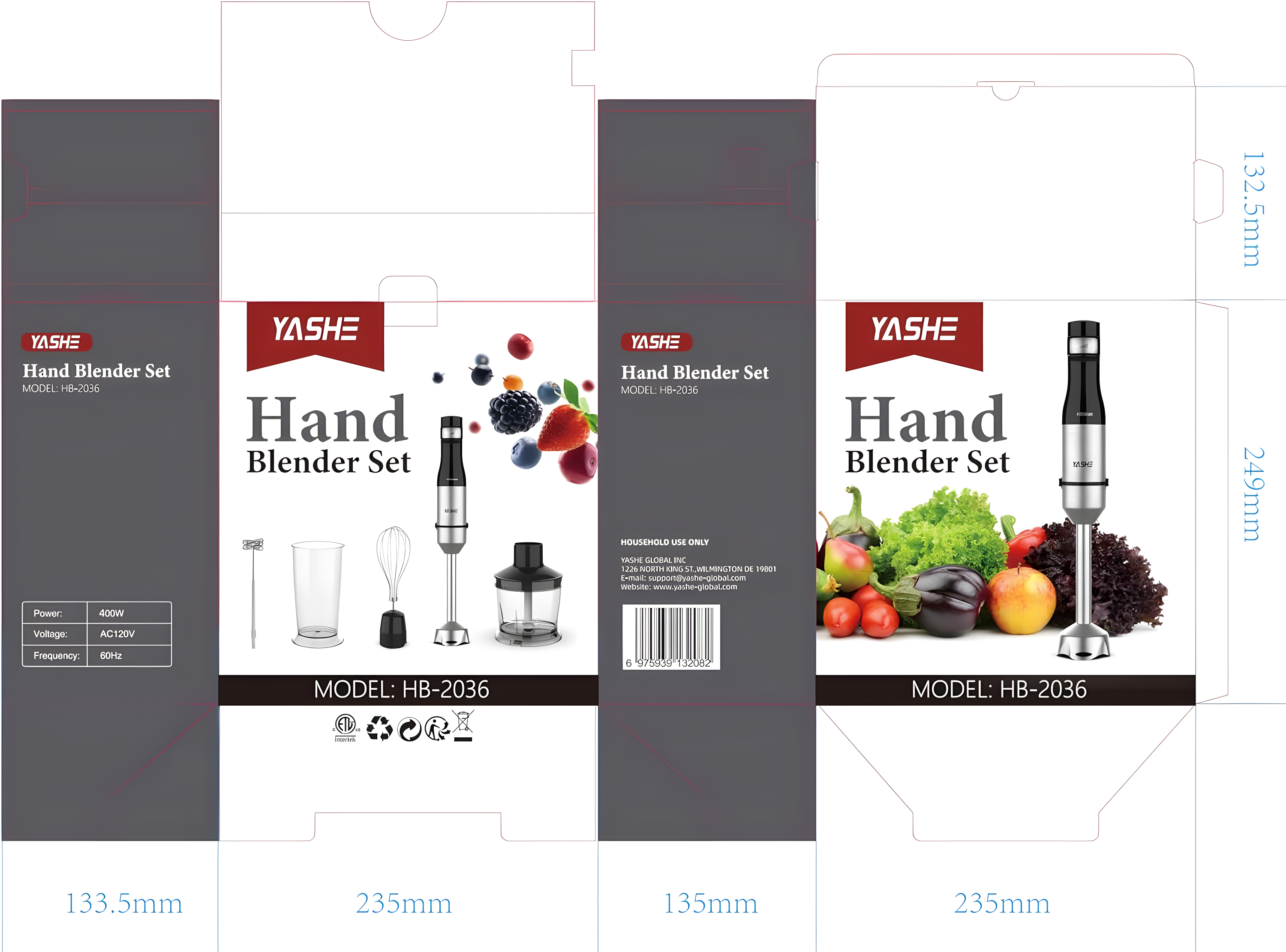 YASHE Immersion Hand Blender,5-in-1 Multi-Function Handheld Stick Blender with Chopper, 600ml Mixing Cup, Continuously Variable Speed Mixer Milk Frother for Baby Food/Smoothies/Puree