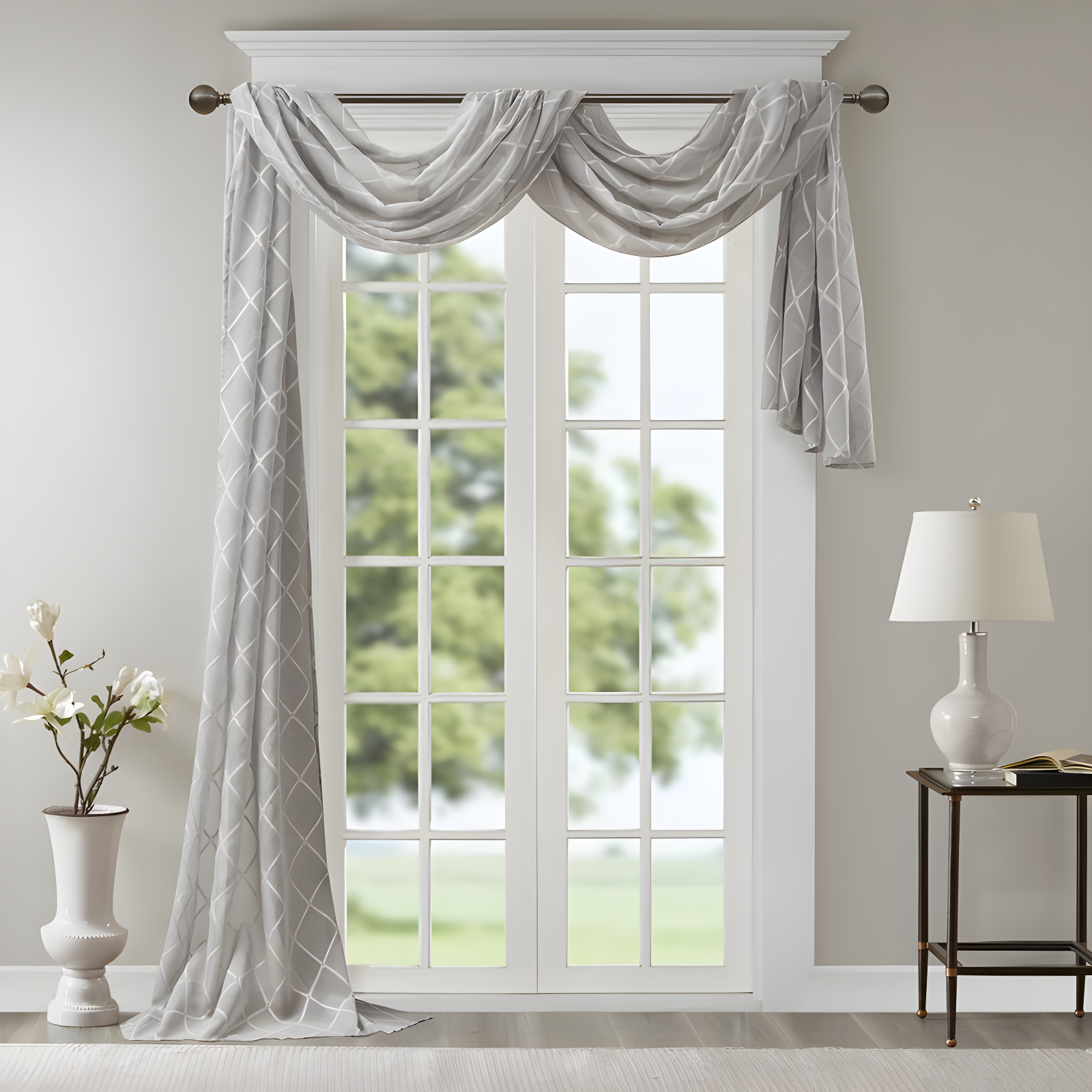 Madison Park Irina Solid Sheer Embroidered Window Scarf