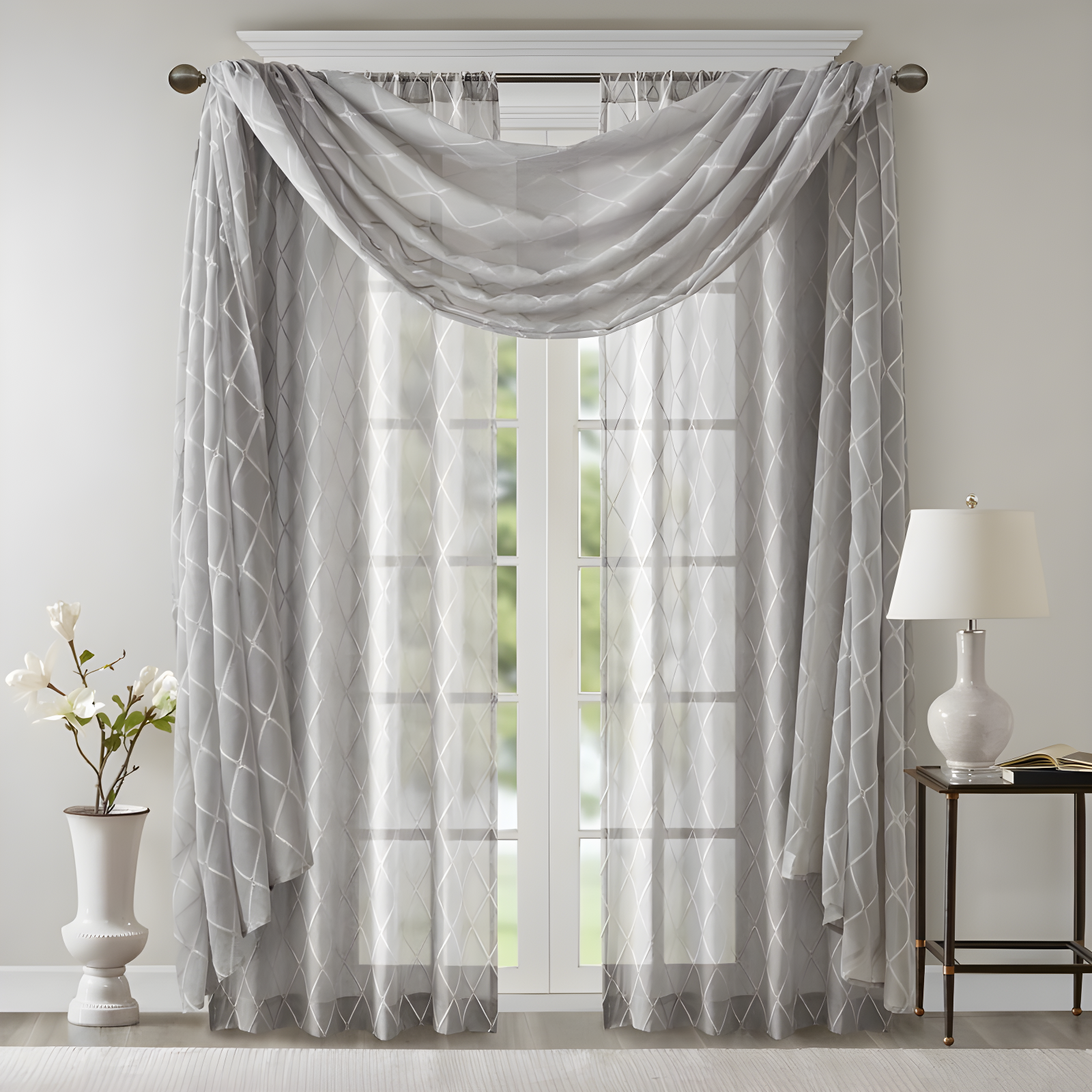 Madison Park Irina Solid Sheer Embroidered Window Scarf