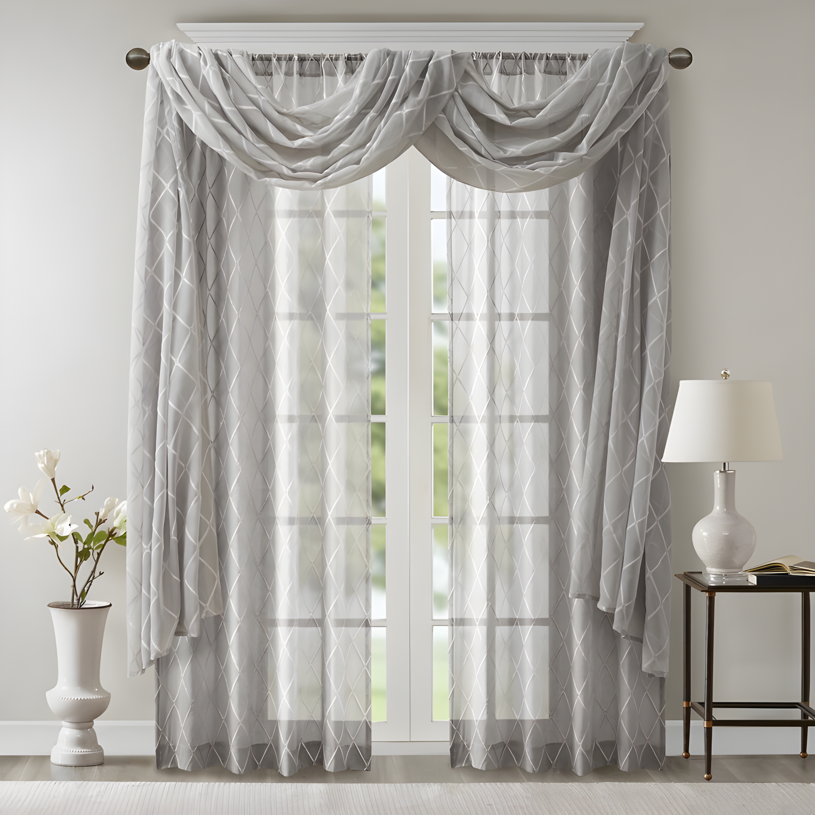 Madison Park Irina Solid Sheer Embroidered Window Scarf