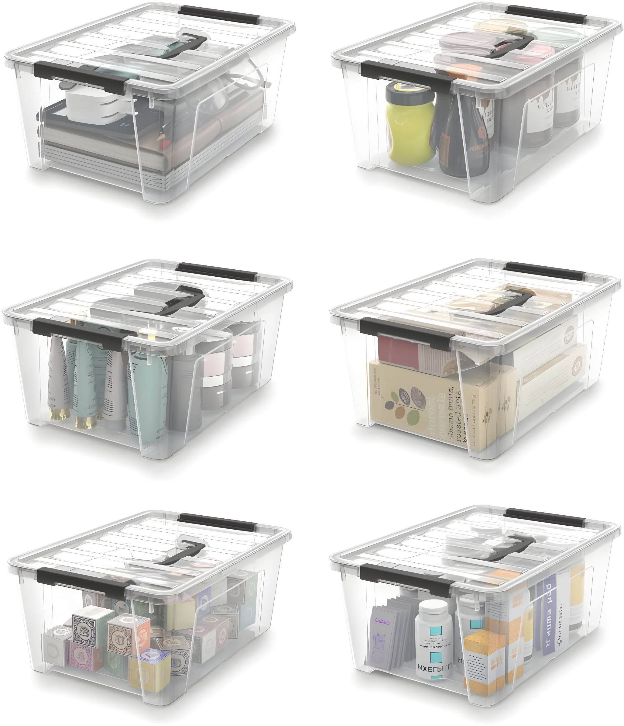 Rebrilliant Clear Storage Latch Bins, 6-Pack Storage Organizer Box With Handle And Lids, 5-Litre