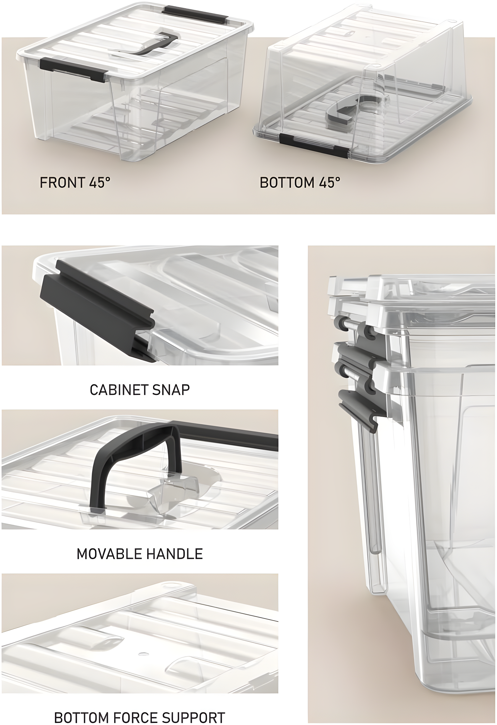 Rebrilliant Clear Storage Latch Bins, 6-Pack Storage Organizer Box With Handle And Lids, 5-Litre
