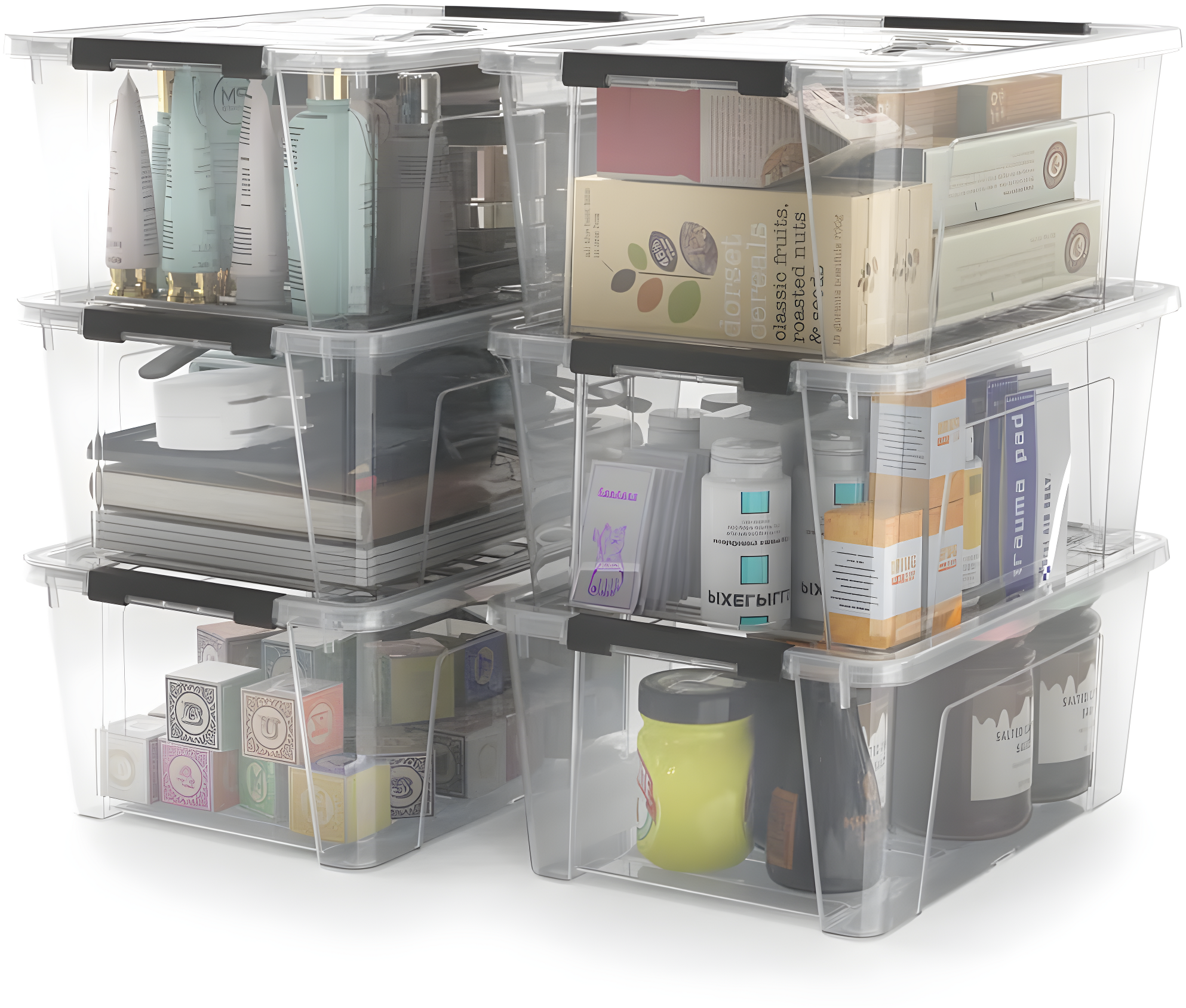 Rebrilliant Clear Storage Latch Bins, 6-Pack Storage Organizer Box With Handle And Lids, 5-Litre