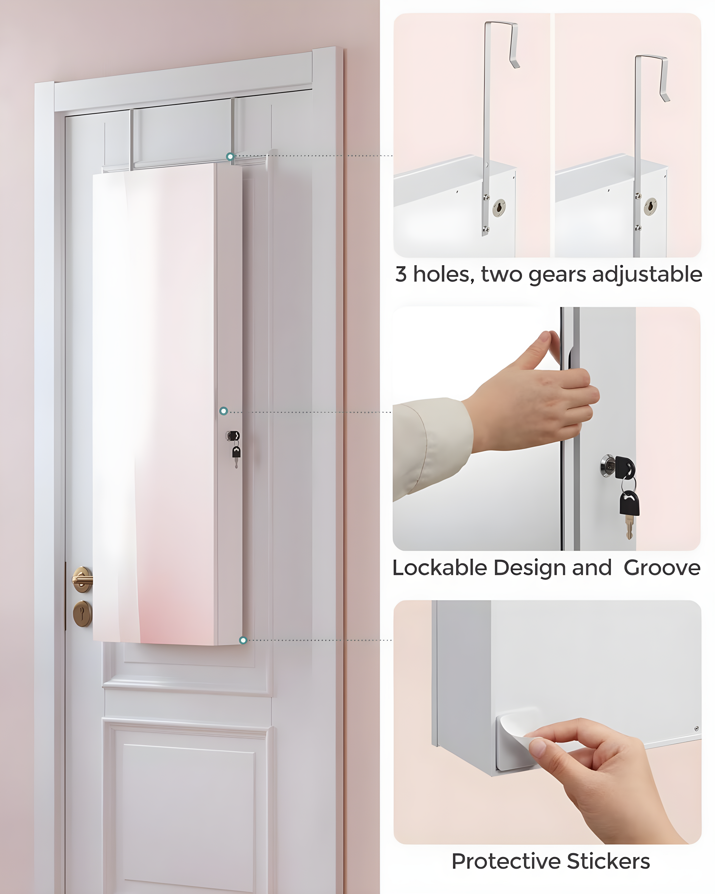 NIERBO Rustic Rectangular Wall-Mounted Jewelry Armoire With Built-In Lighted Mirror - Ultimate Jewelry Organizer For Women's Face Makeup - Perfect For Anniversary Gifts