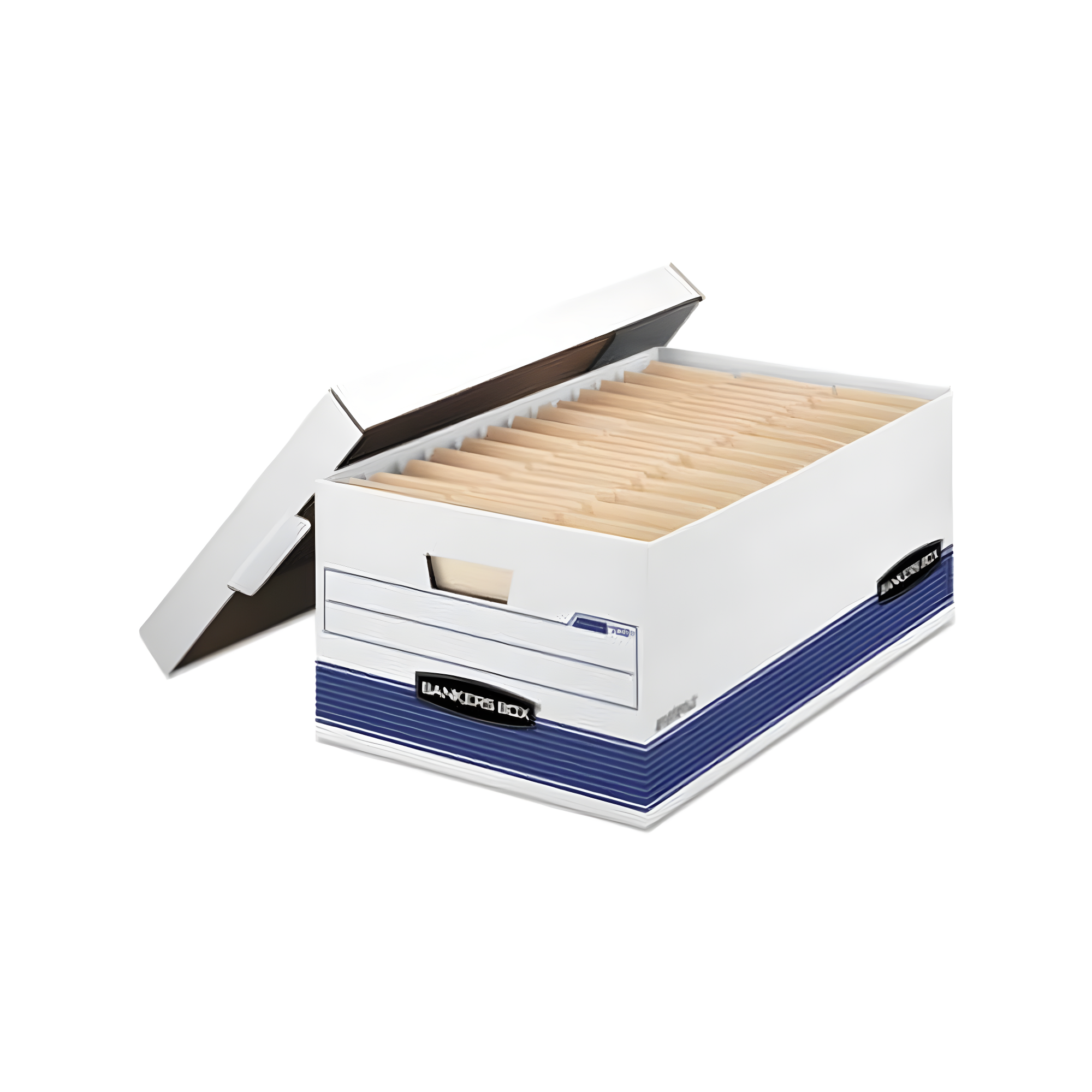 Bankers Box® FastFold Stor/File Lid Box, Legal, 15 x 24 x 10, White/Blue, 4/Ctn