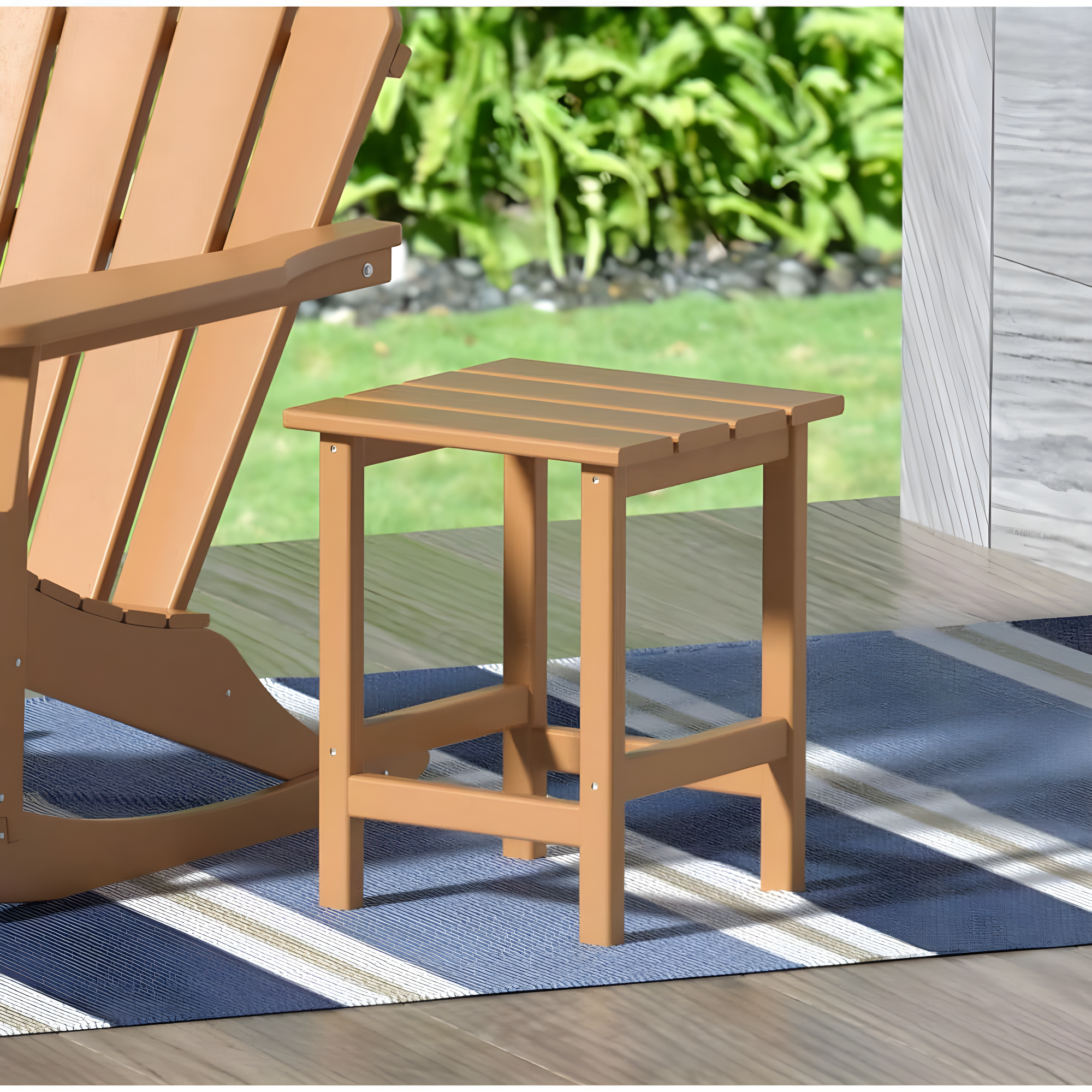 Polytrends  Laguna Hdpe All Weather Outdoor Patio Square Side Table Teak