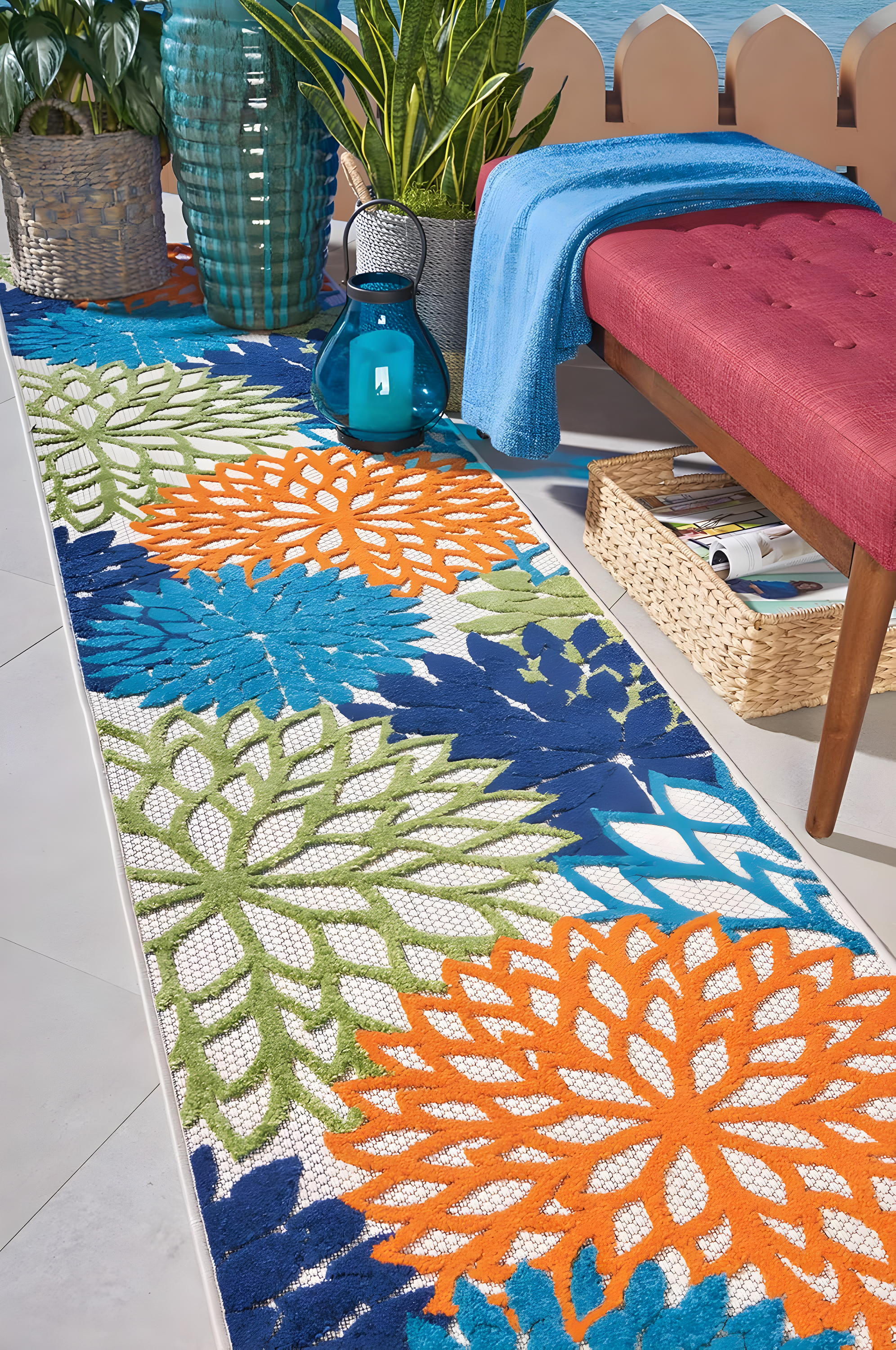 Nourison Aloha Floral Bloom Flatweave High-Low Indoor Outdoor Runner Rug Multicolor 2'3" x 10'
